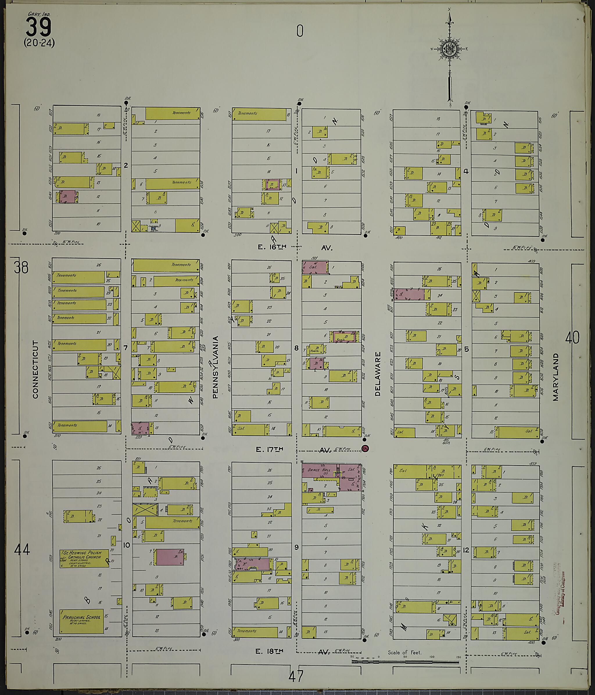 This old map of Gary, Lake County, Indiana was created by Sanborn Map Company in 1915