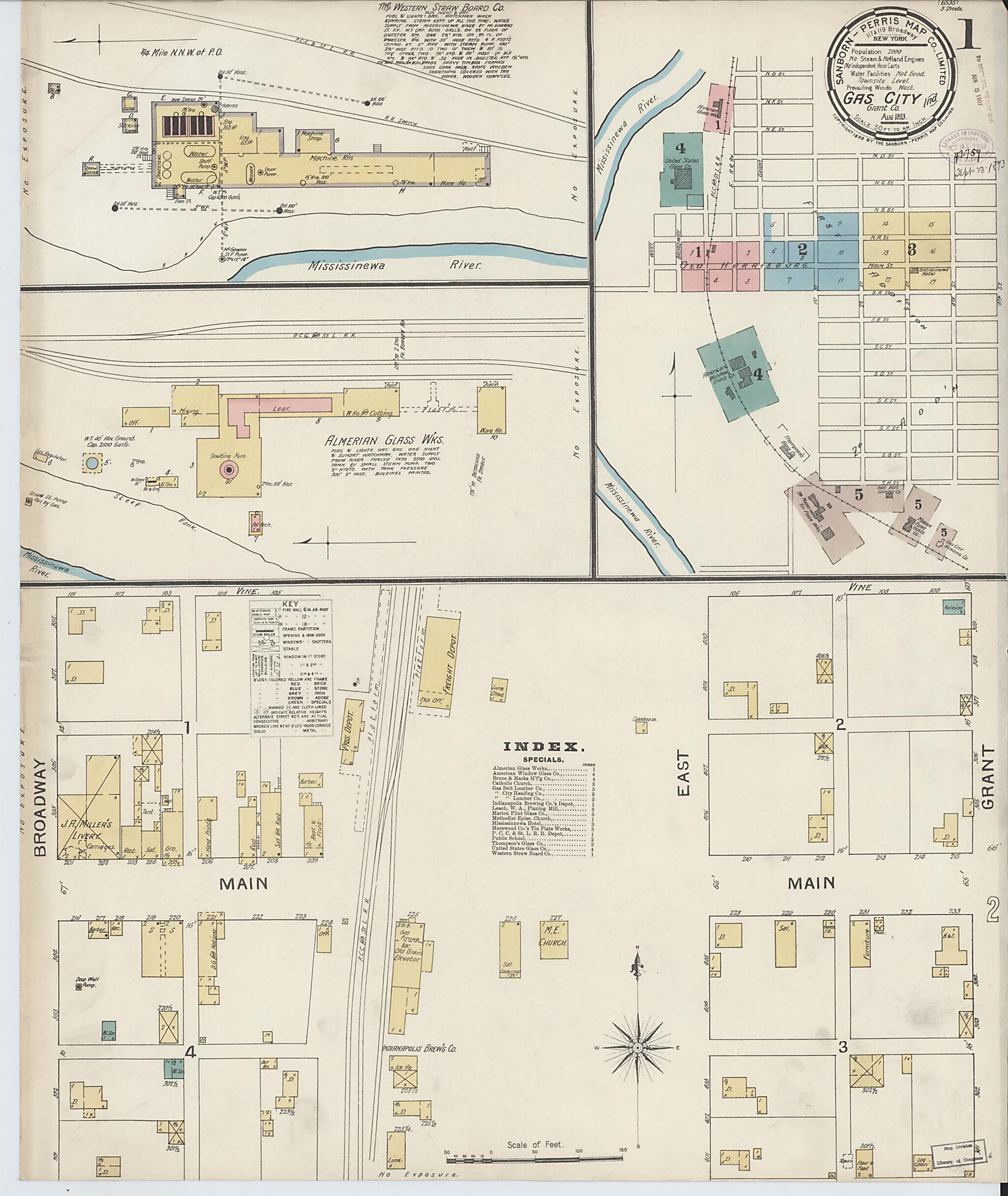 This old map of Gas City, Grant County, Indiana was created by Sanborn Map Company in 1893