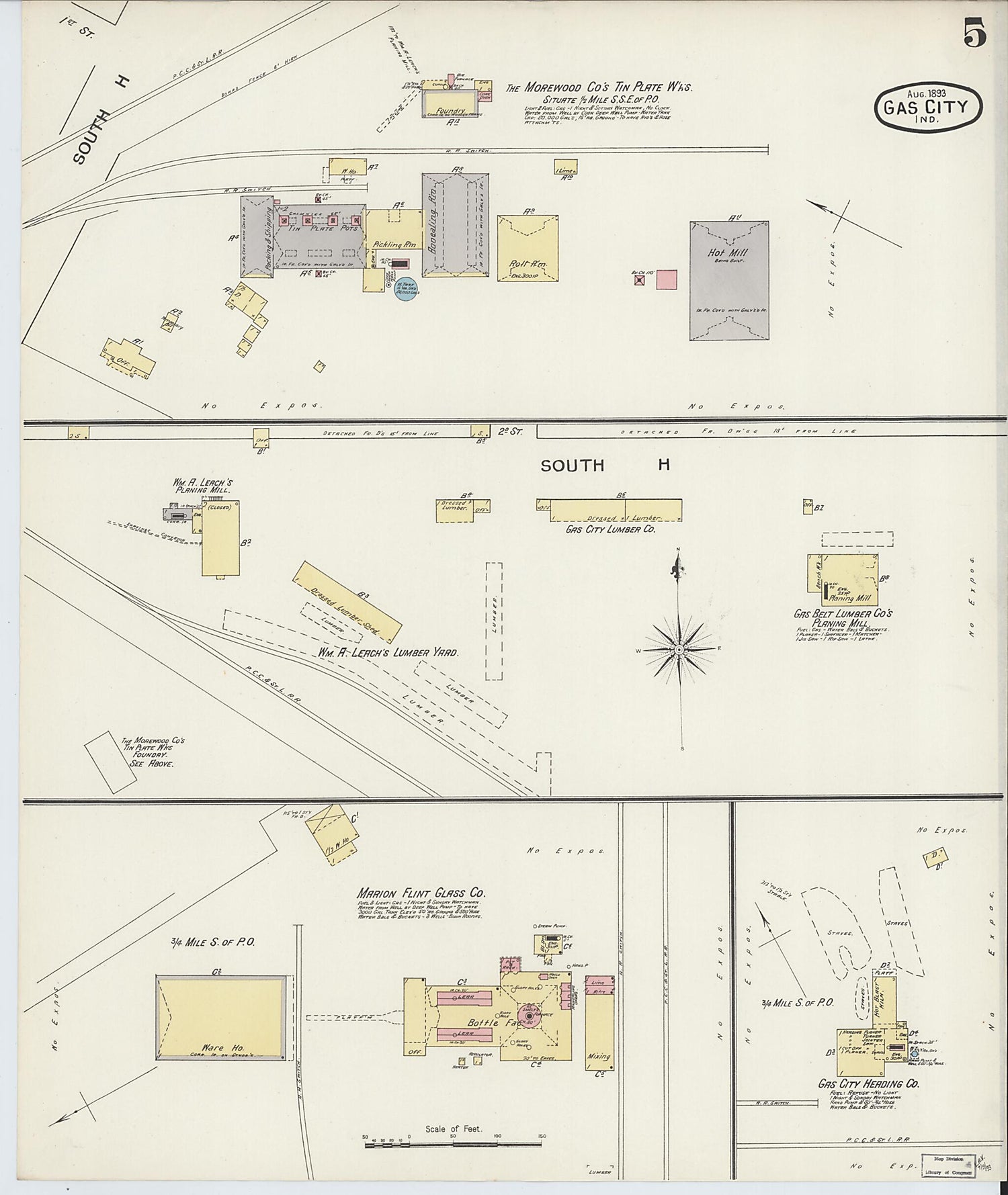 This old map of Gas City, Grant County, Indiana was created by Sanborn Map Company in 1893