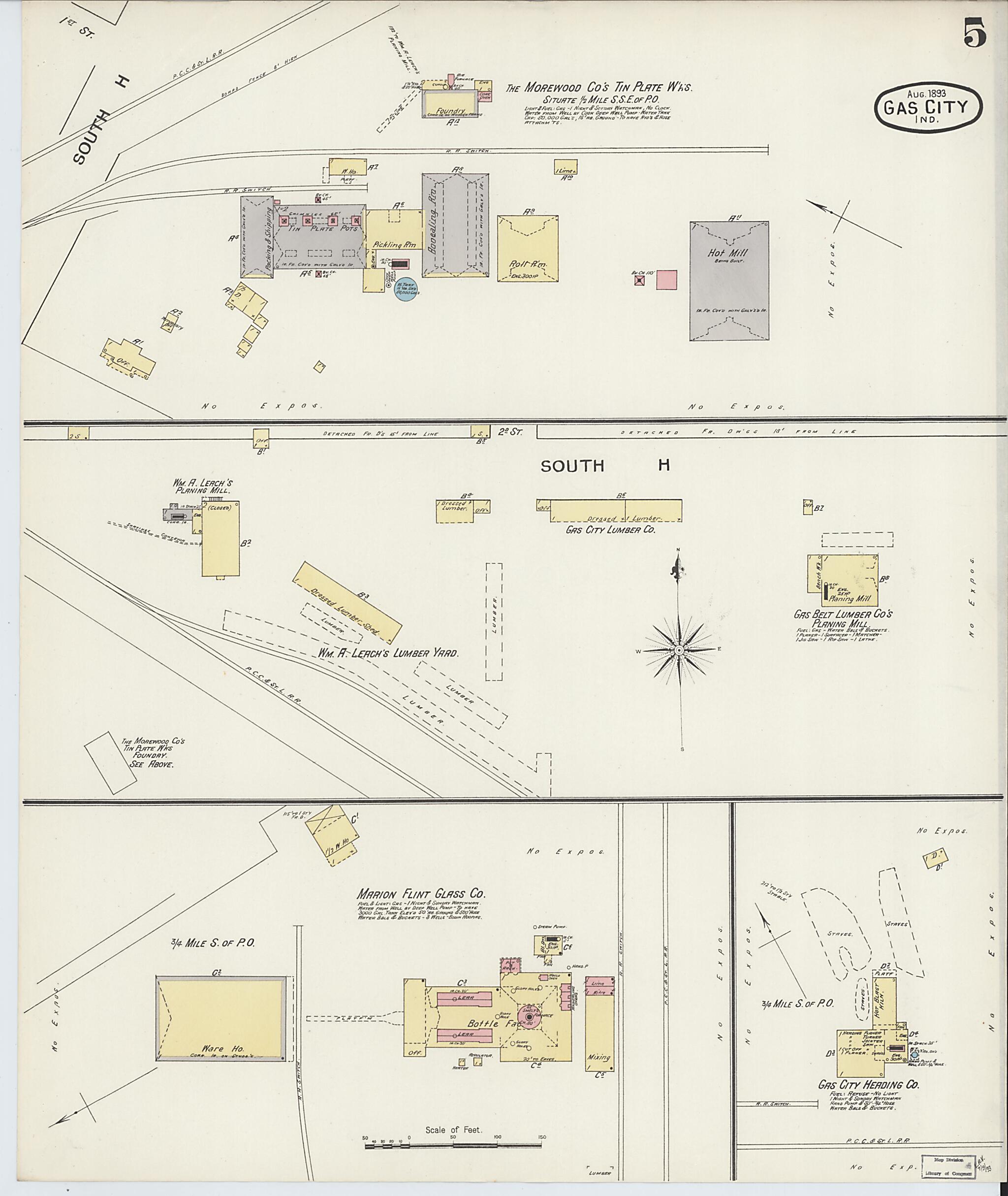 This old map of Gas City, Grant County, Indiana was created by Sanborn Map Company in 1893