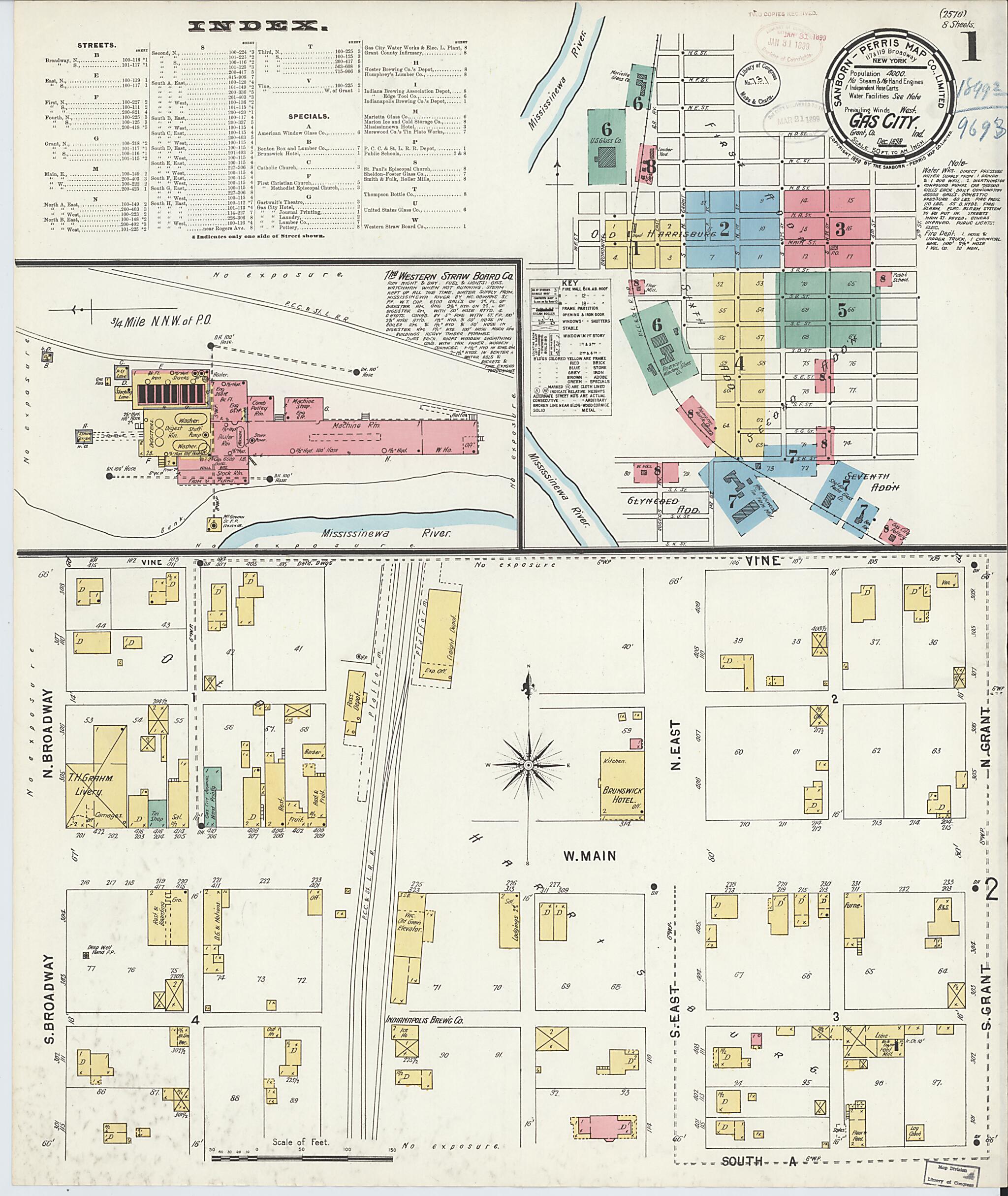 This old map of Gas City, Grant County, Indiana was created by Sanborn Map Company in 1898