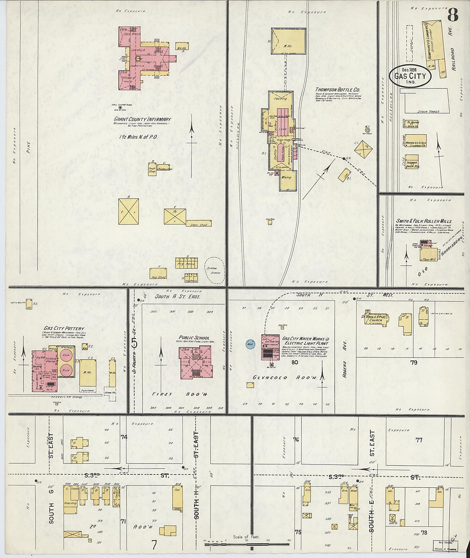 This old map of Gas City, Grant County, Indiana was created by Sanborn Map Company in 1898