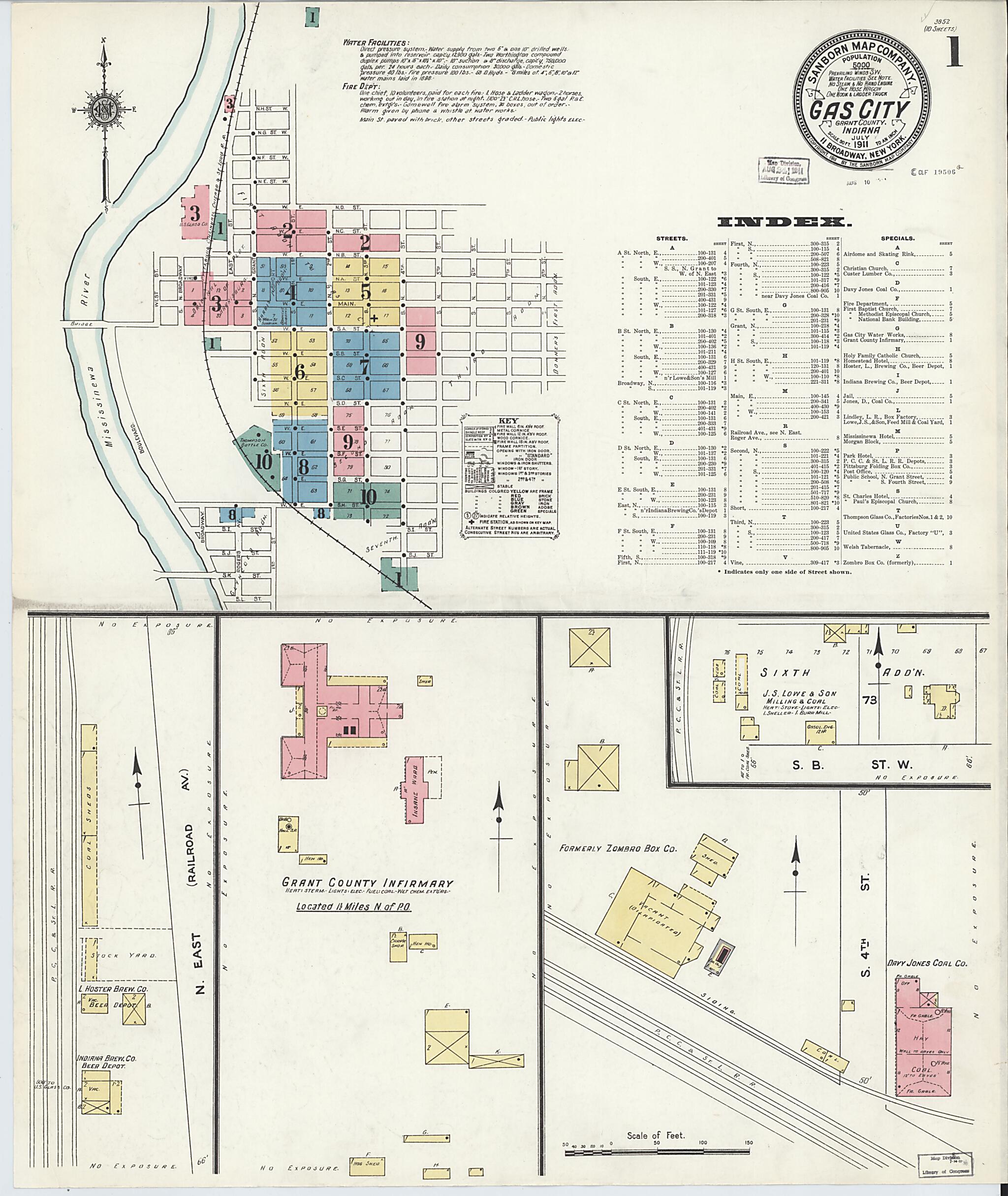 This old map of Gas City, Grant County, Indiana was created by Sanborn Map Company in 1911