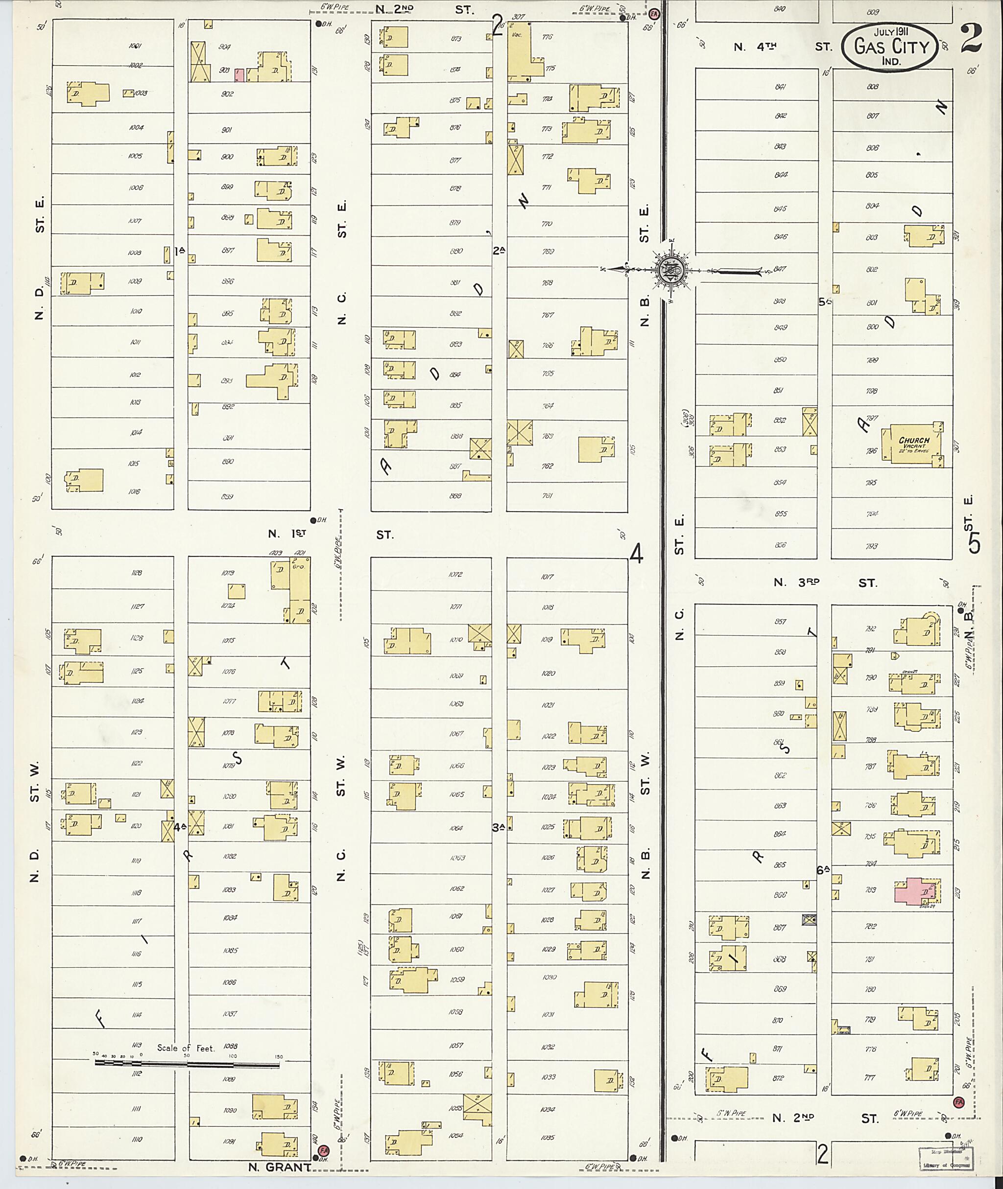 This old map of Gas City, Grant County, Indiana was created by Sanborn Map Company in 1911