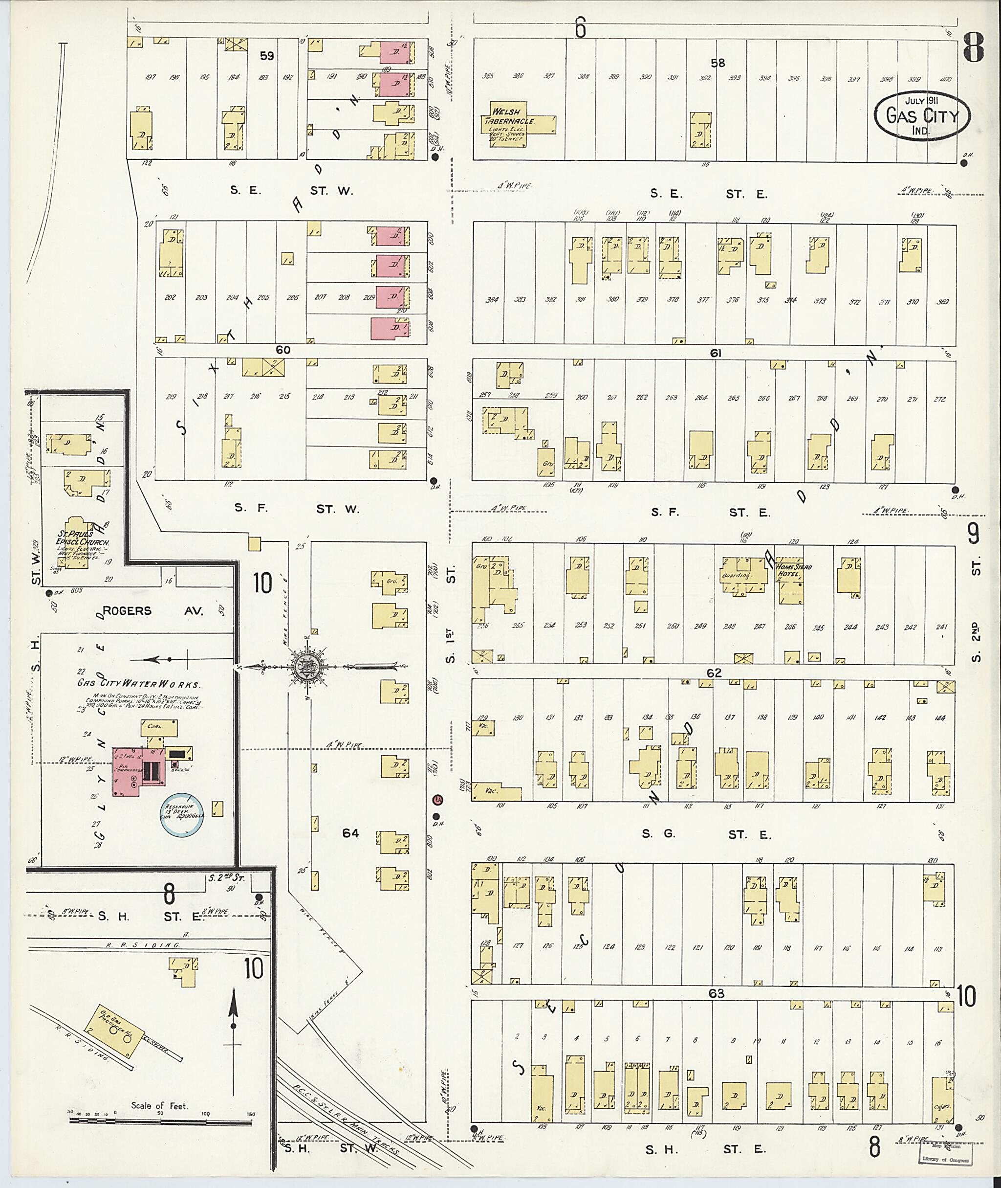 This old map of Gas City, Grant County, Indiana was created by Sanborn Map Company in 1911