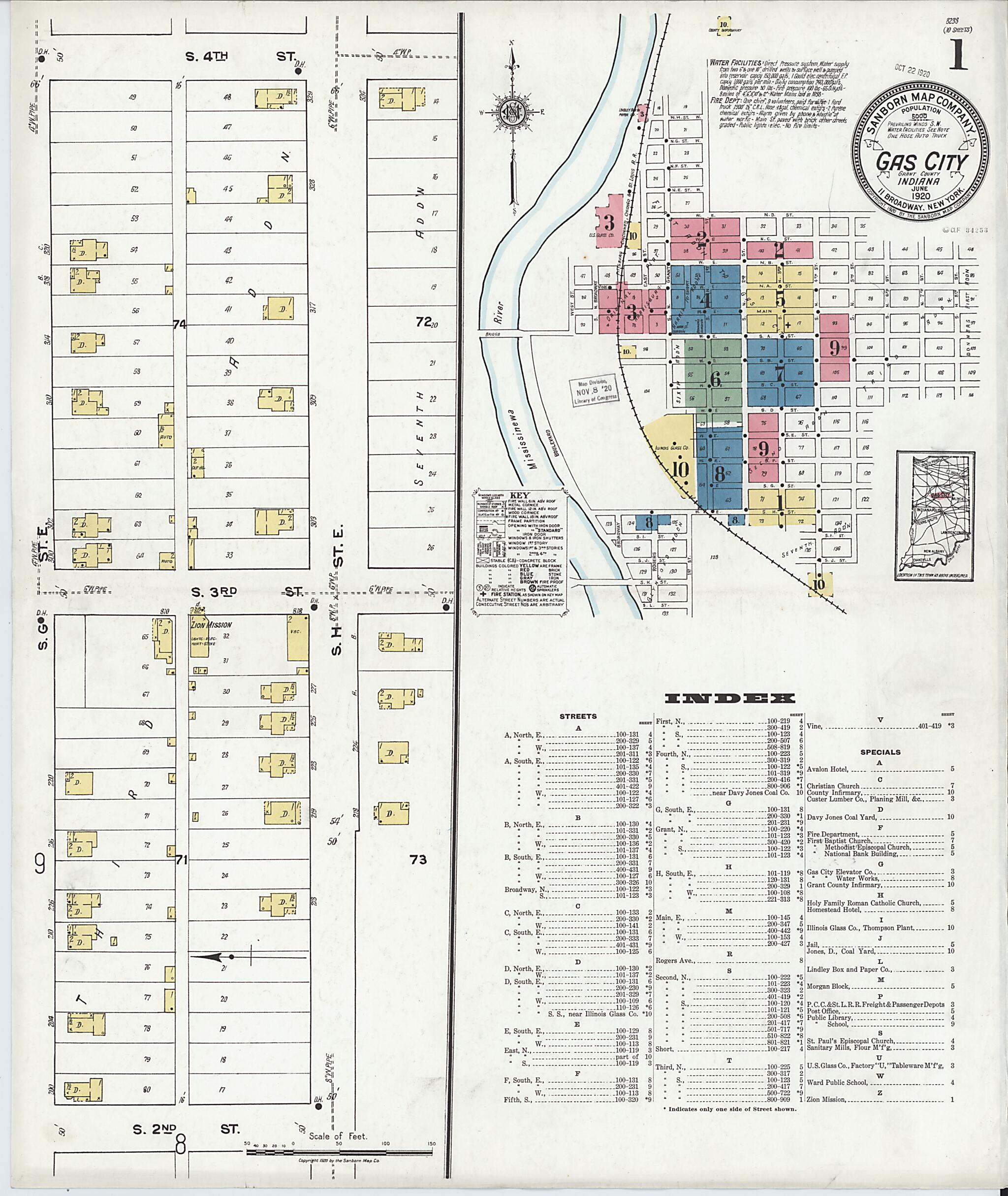 This old map of Gas City, Grant County, Indiana was created by Sanborn Map Company in 1920