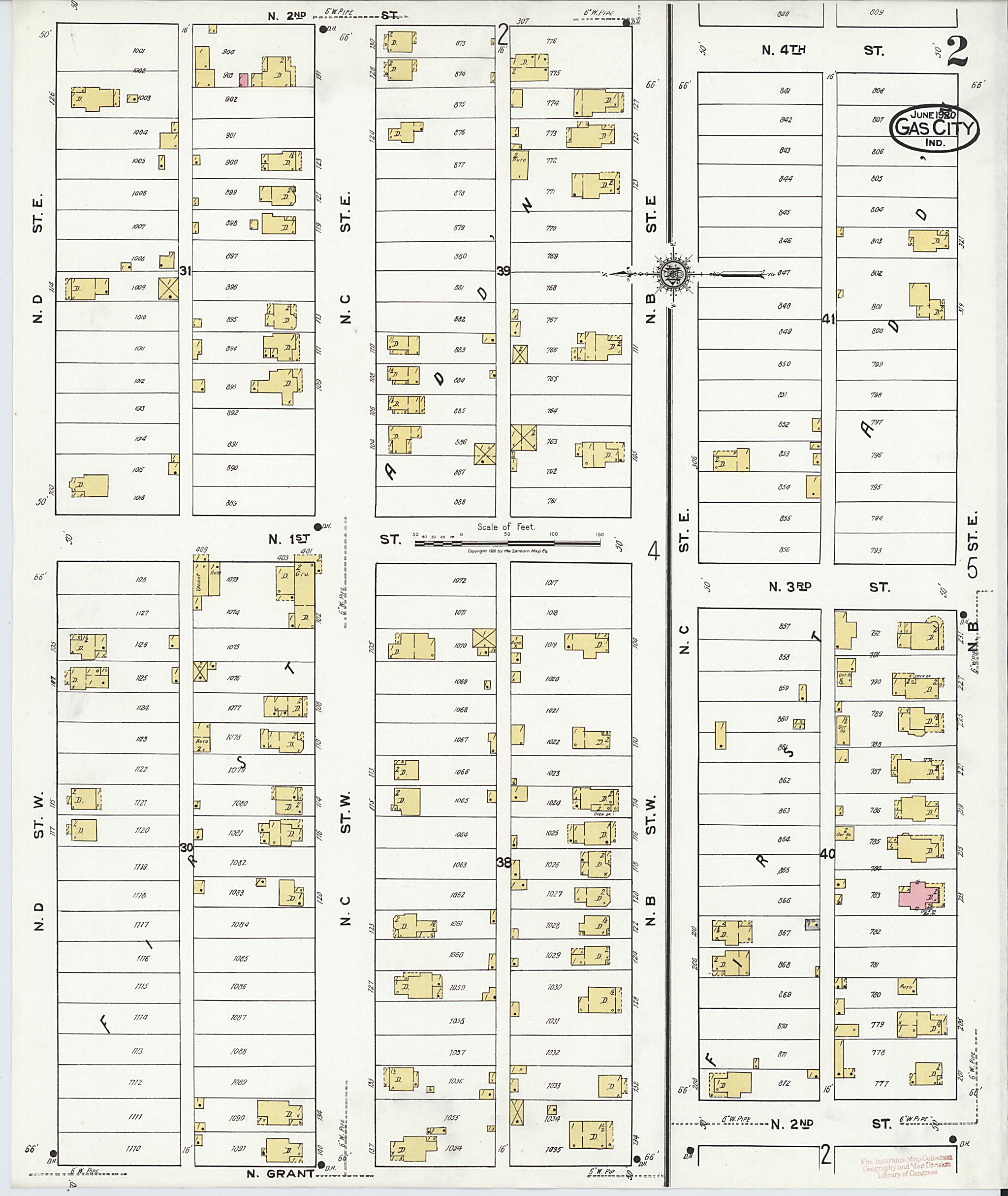 This old map of Gas City, Grant County, Indiana was created by Sanborn Map Company in 1920