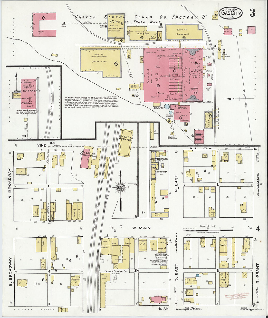 This old map of Gas City, Grant County, Indiana was created by Sanborn Map Company in 1920