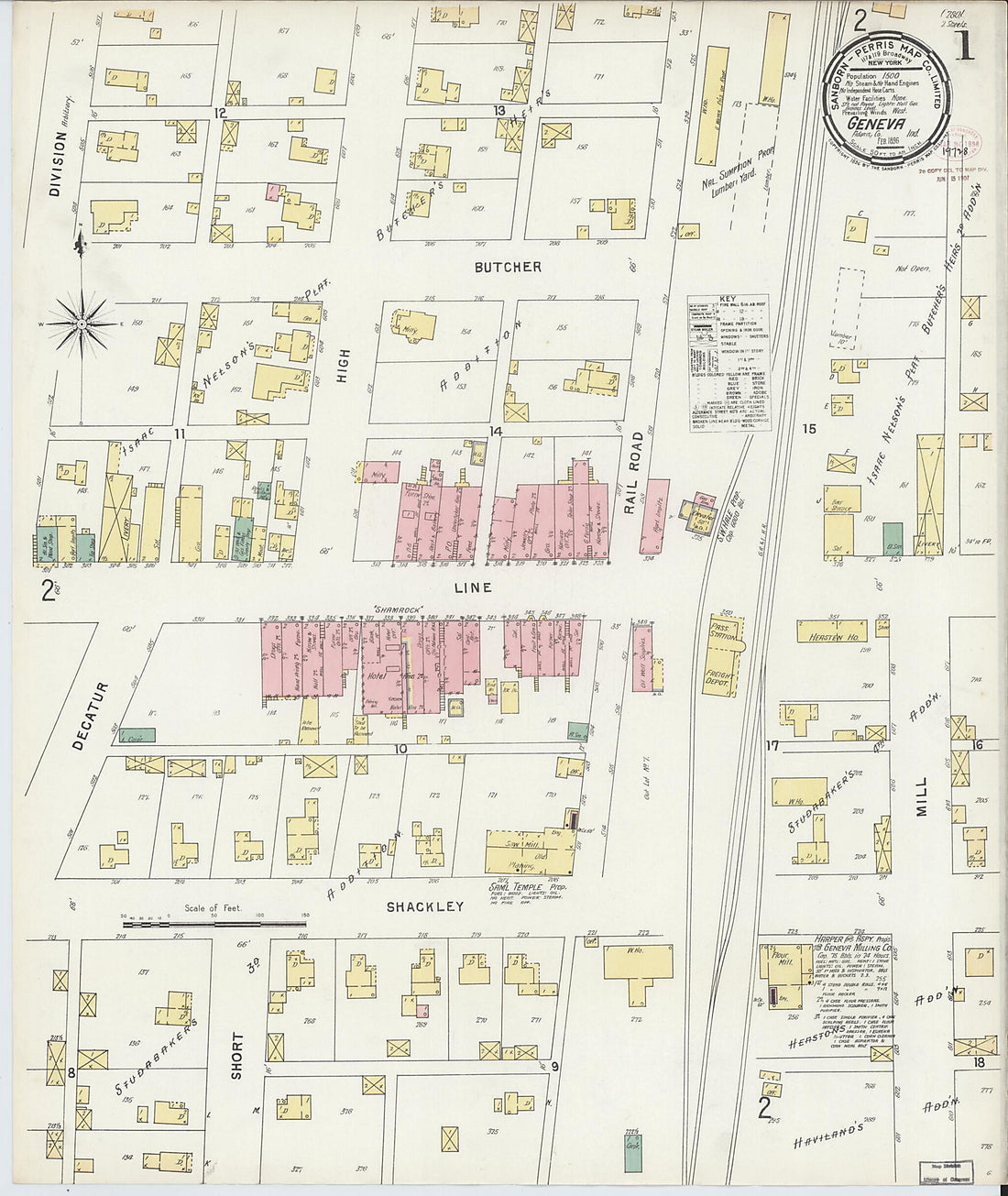 This old map of Geneva, Adams County, Indiana was created by Sanborn Map Company in 1896