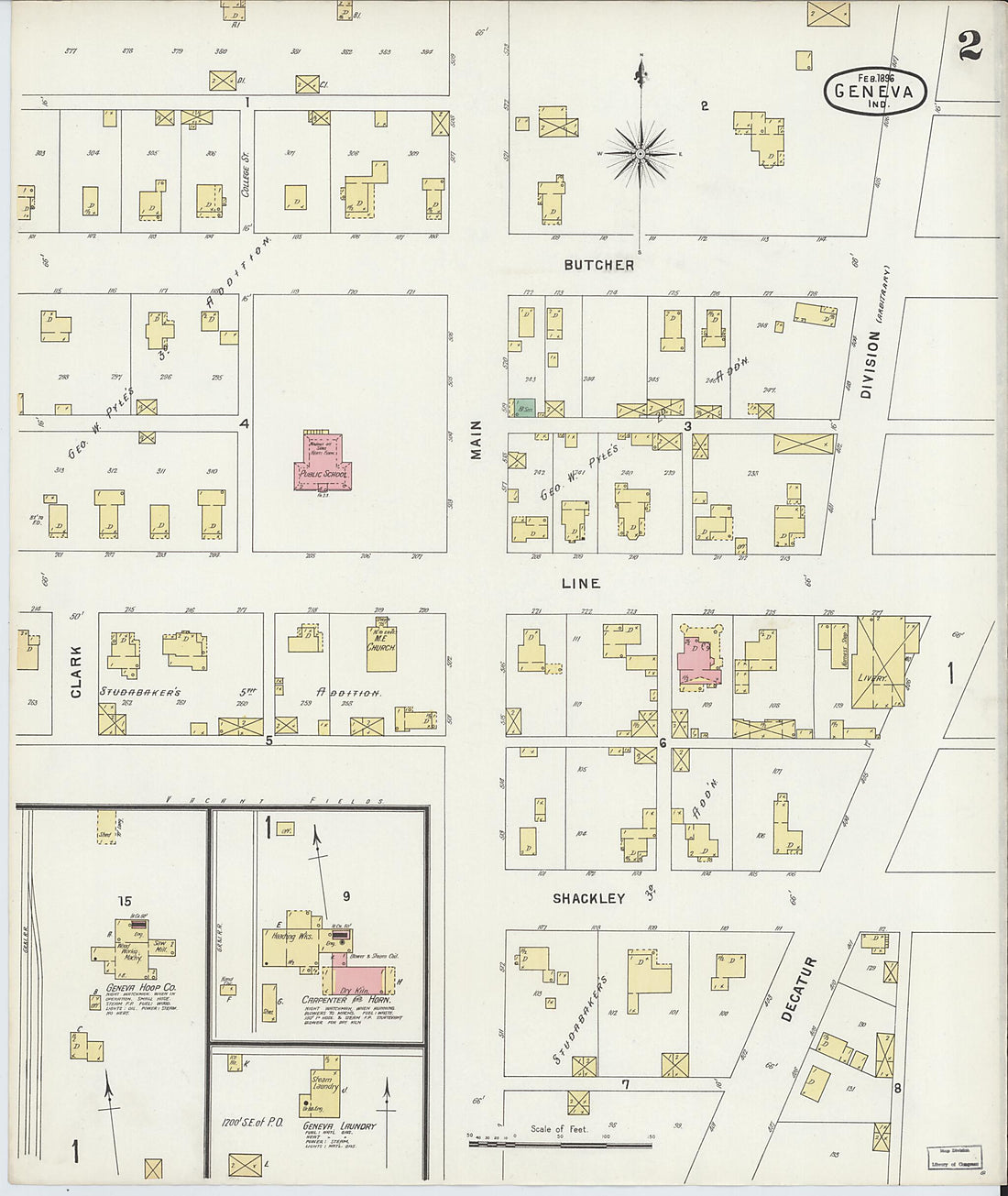 This old map of Geneva, Adams County, Indiana was created by Sanborn Map Company in 1896