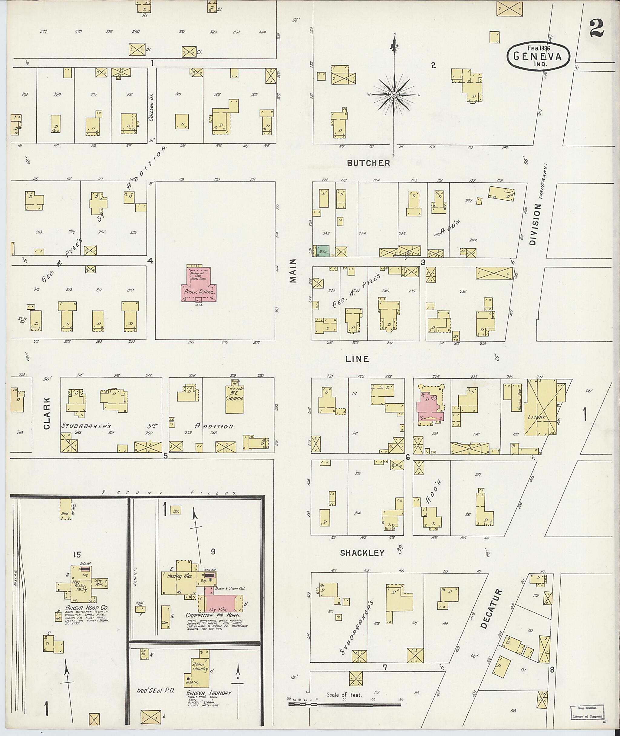 This old map of Geneva, Adams County, Indiana was created by Sanborn Map Company in 1896