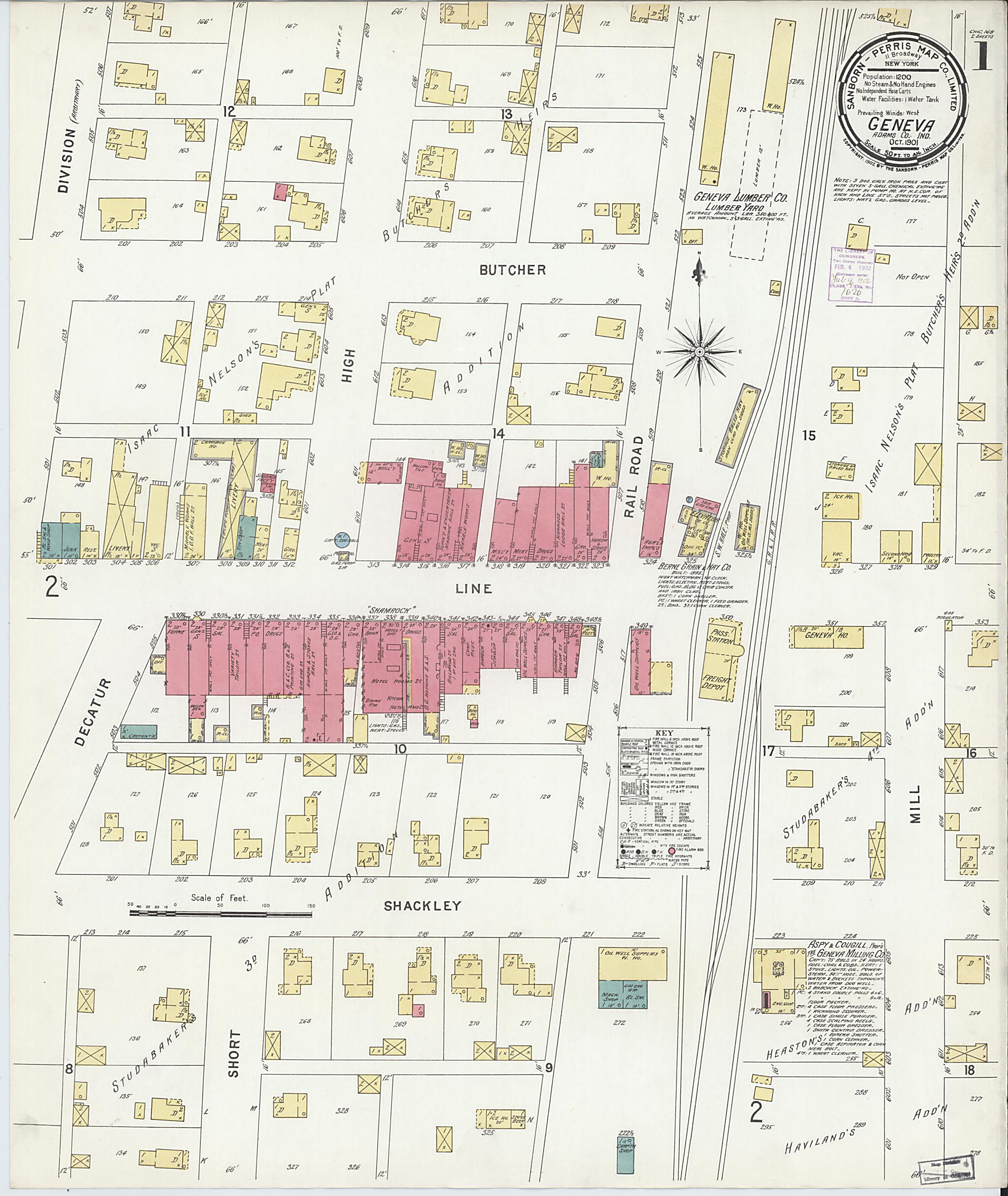 This old map of Geneva, Adams County, Indiana was created by Sanborn Map Company in 1901