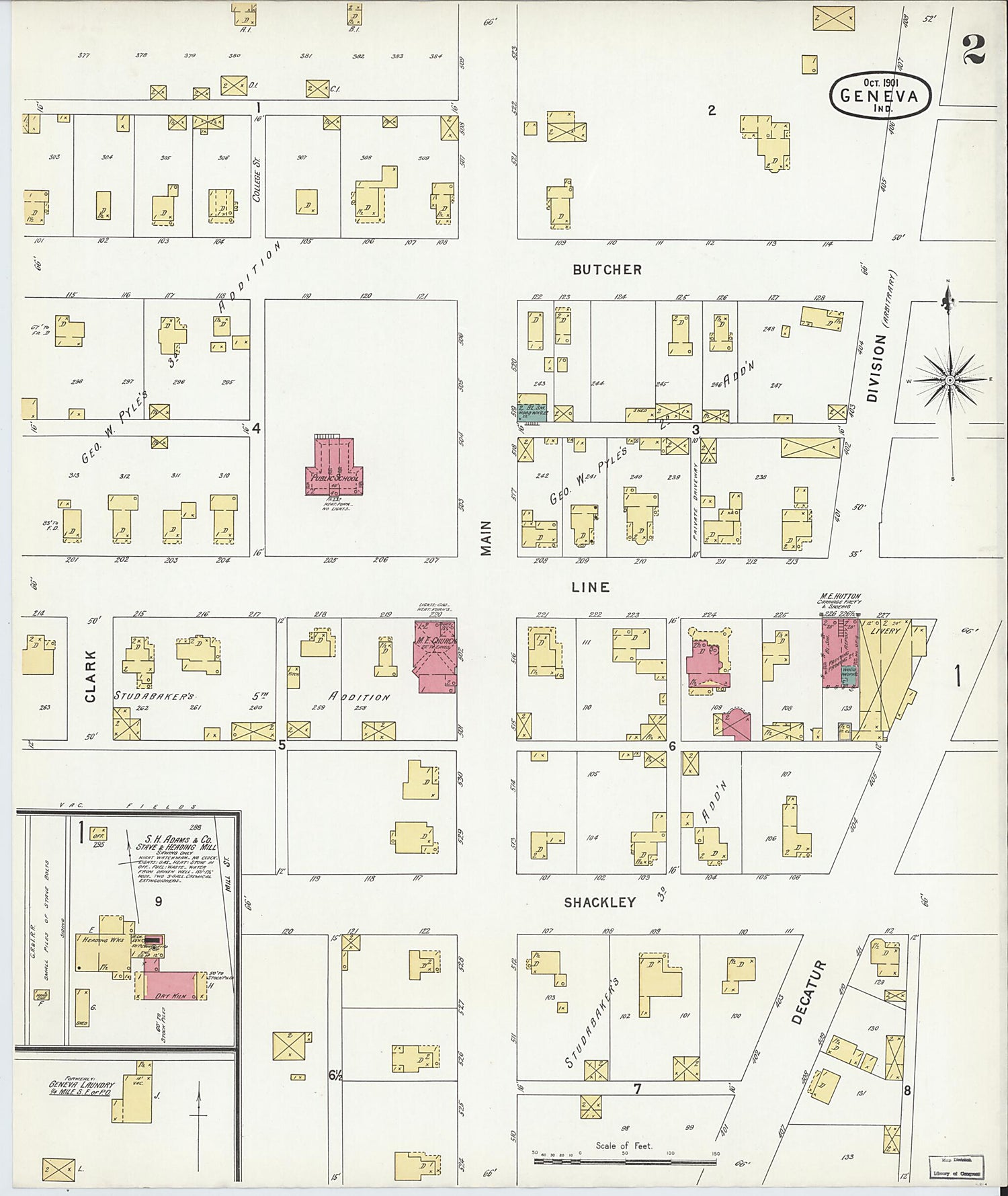 This old map of Geneva, Adams County, Indiana was created by Sanborn Map Company in 1901