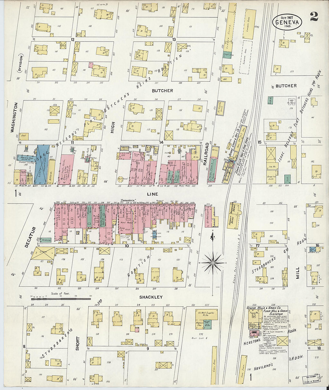 This old map of Geneva, Adams County, Indiana was created by Sanborn Map Company in 1907