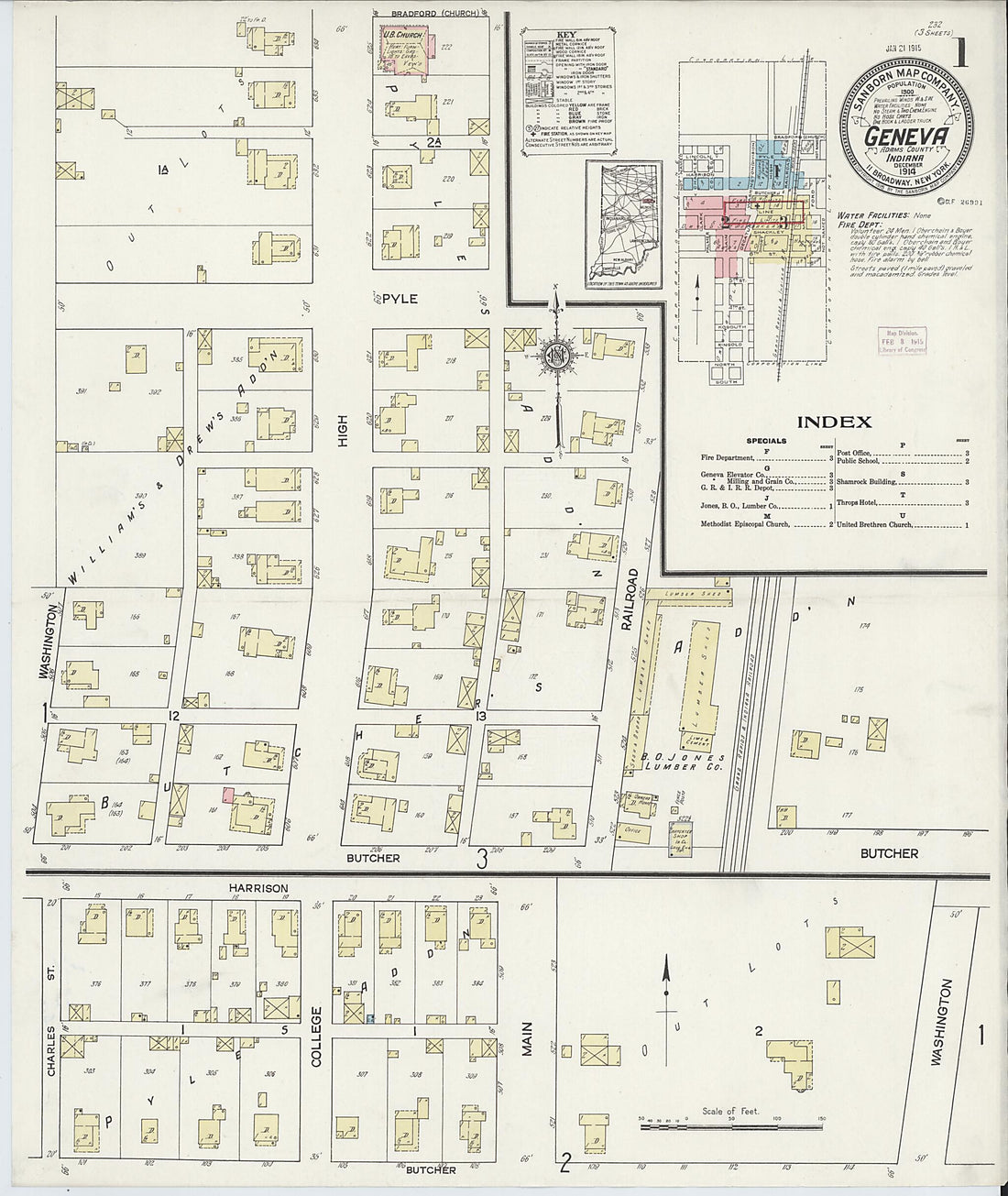 This old map of Geneva, Adams County, Indiana was created by Sanborn Map Company in 1914