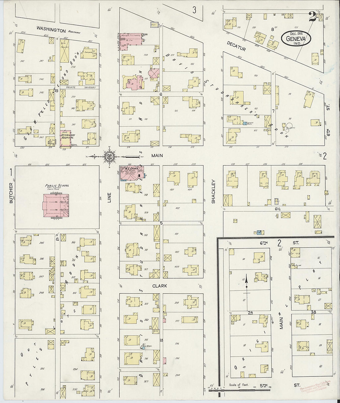 This old map of Geneva, Adams County, Indiana was created by Sanborn Map Company in 1914