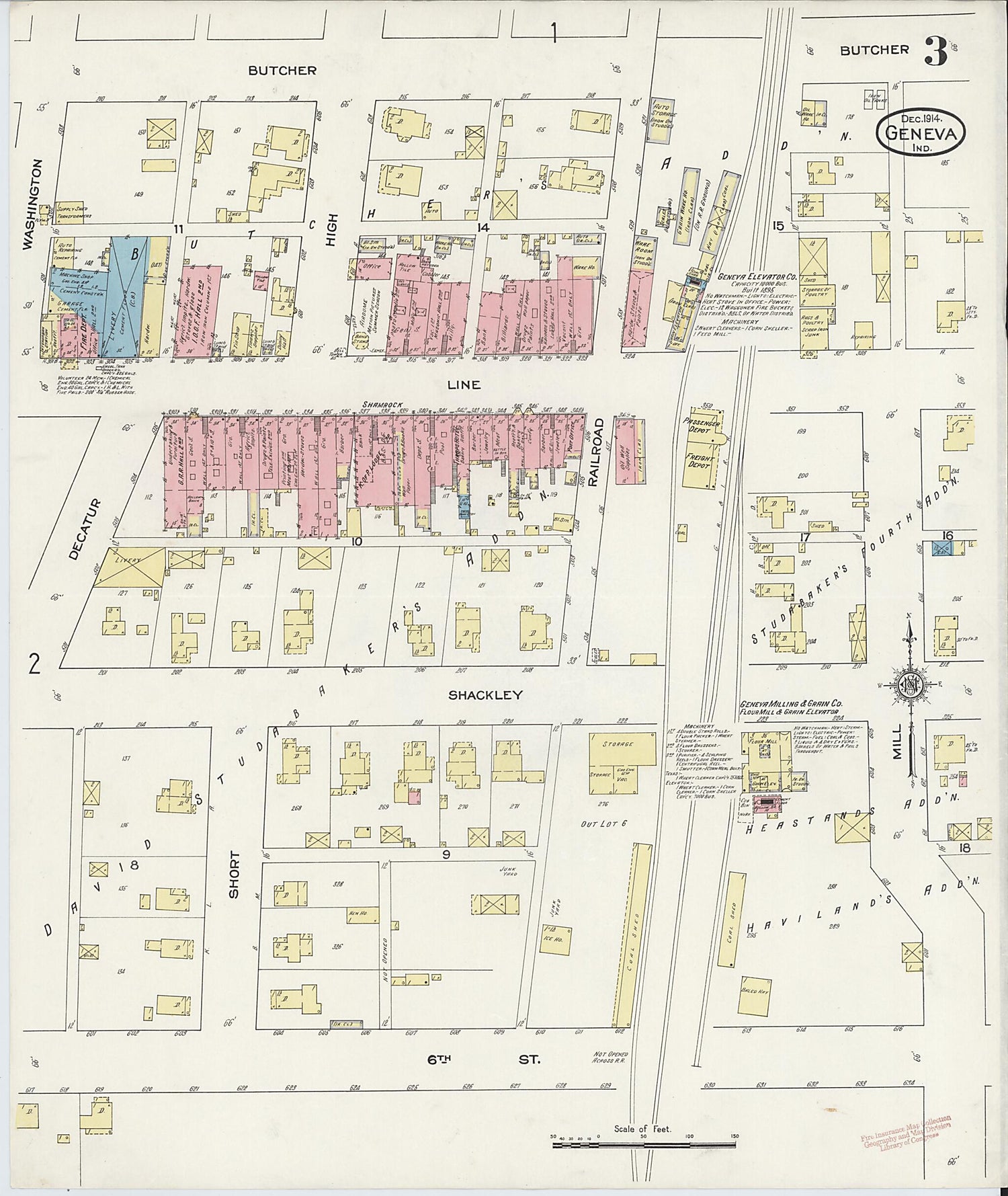 This old map of Geneva, Adams County, Indiana was created by Sanborn Map Company in 1914