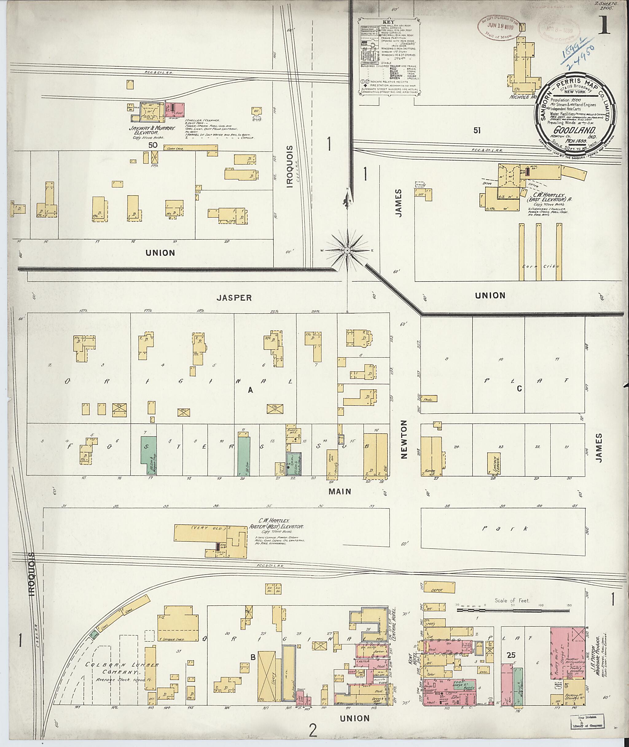 This old map of Goodland, Newton County, Indiana was created by Sanborn Map Company in 1899