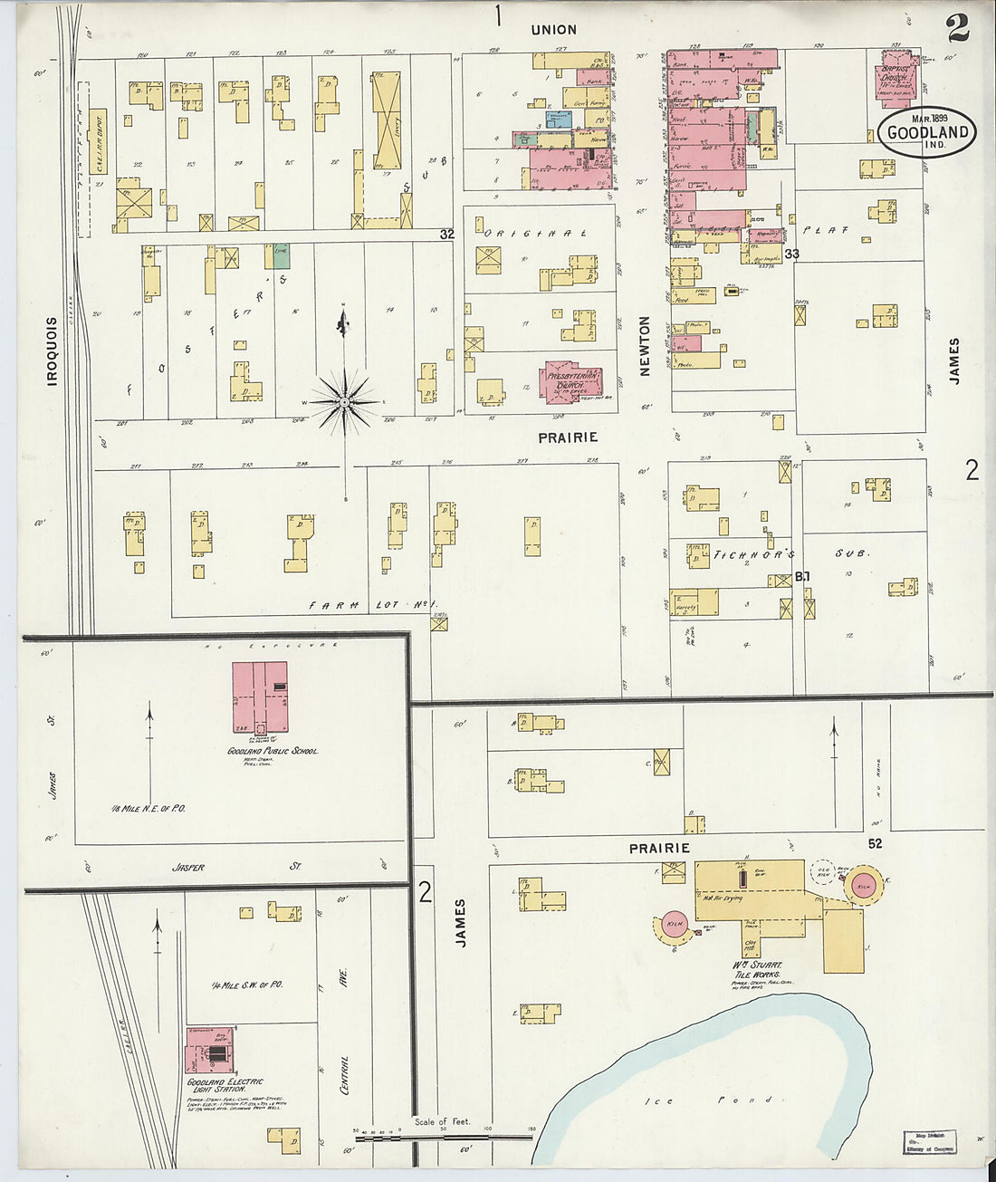 This old map of Goodland, Newton County, Indiana was created by Sanborn Map Company in 1899