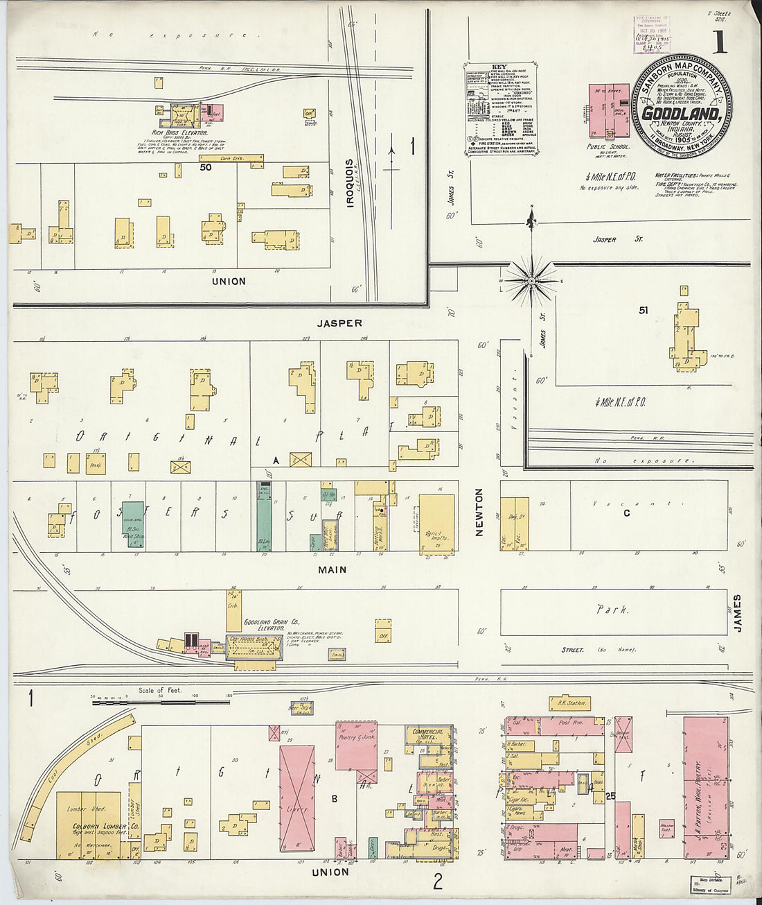 This old map of Goodland, Newton County, Indiana was created by Sanborn Map Company in 1905