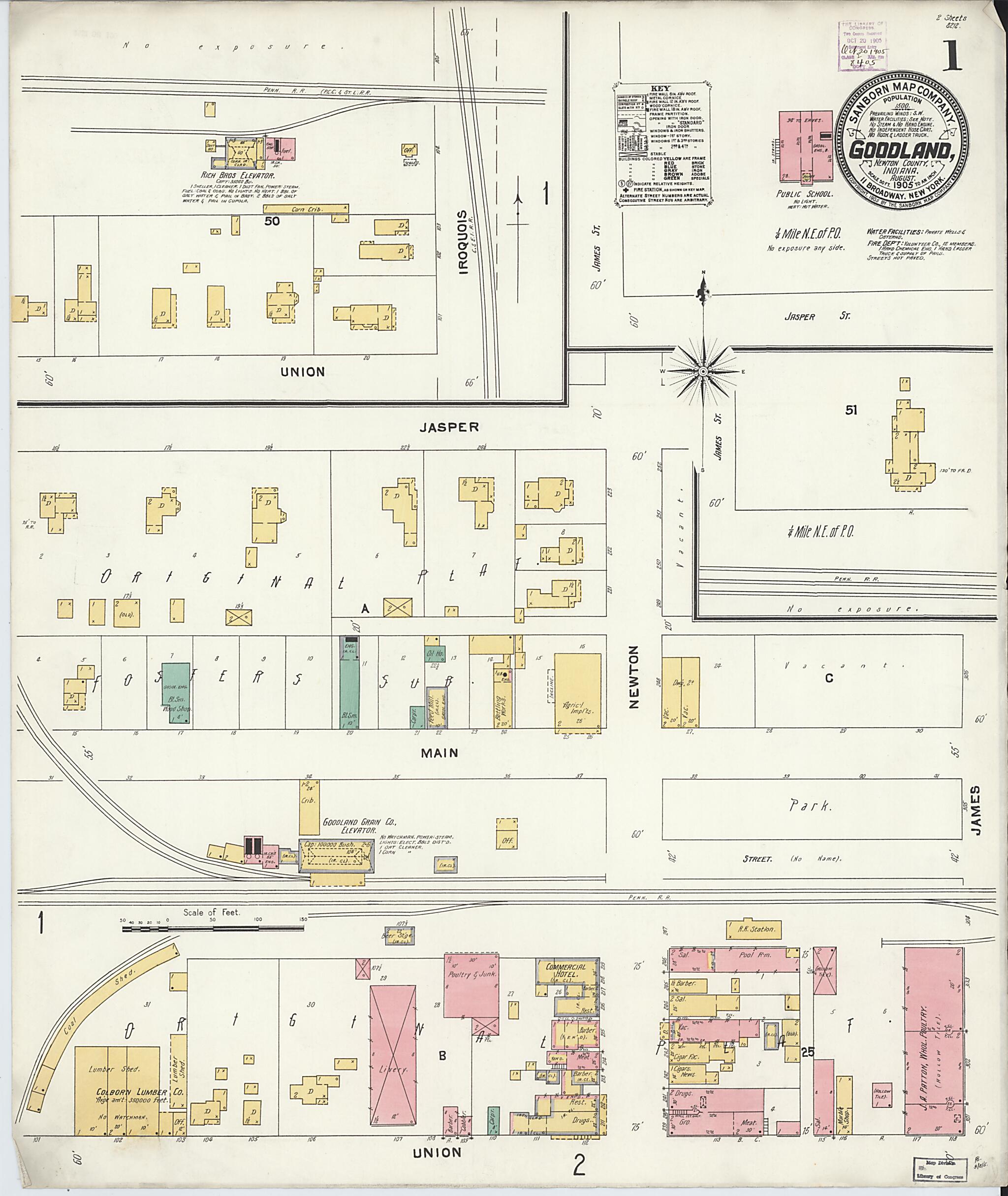 This old map of Goodland, Newton County, Indiana was created by Sanborn Map Company in 1905