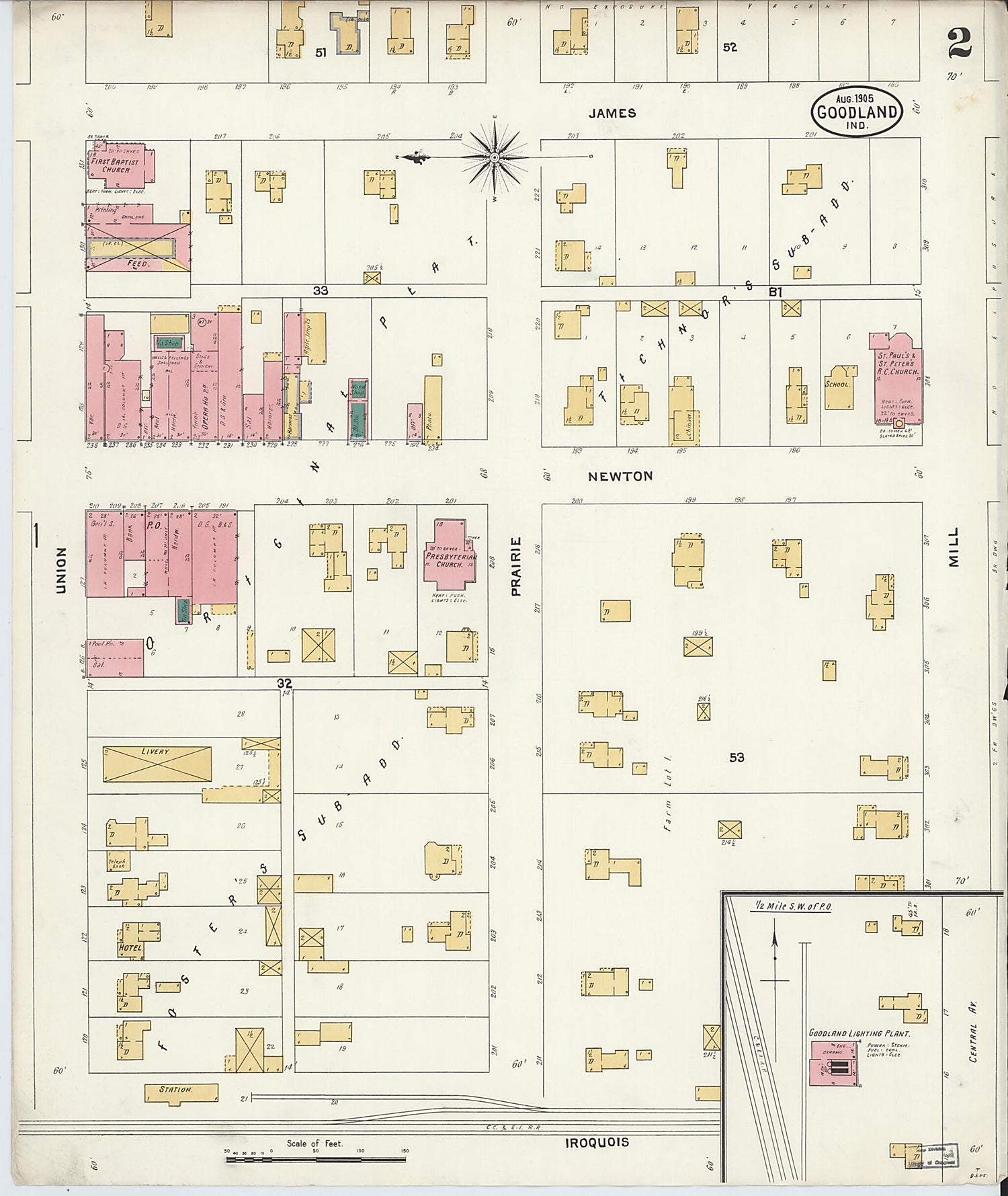 This old map of Goodland, Newton County, Indiana was created by Sanborn Map Company in 1905