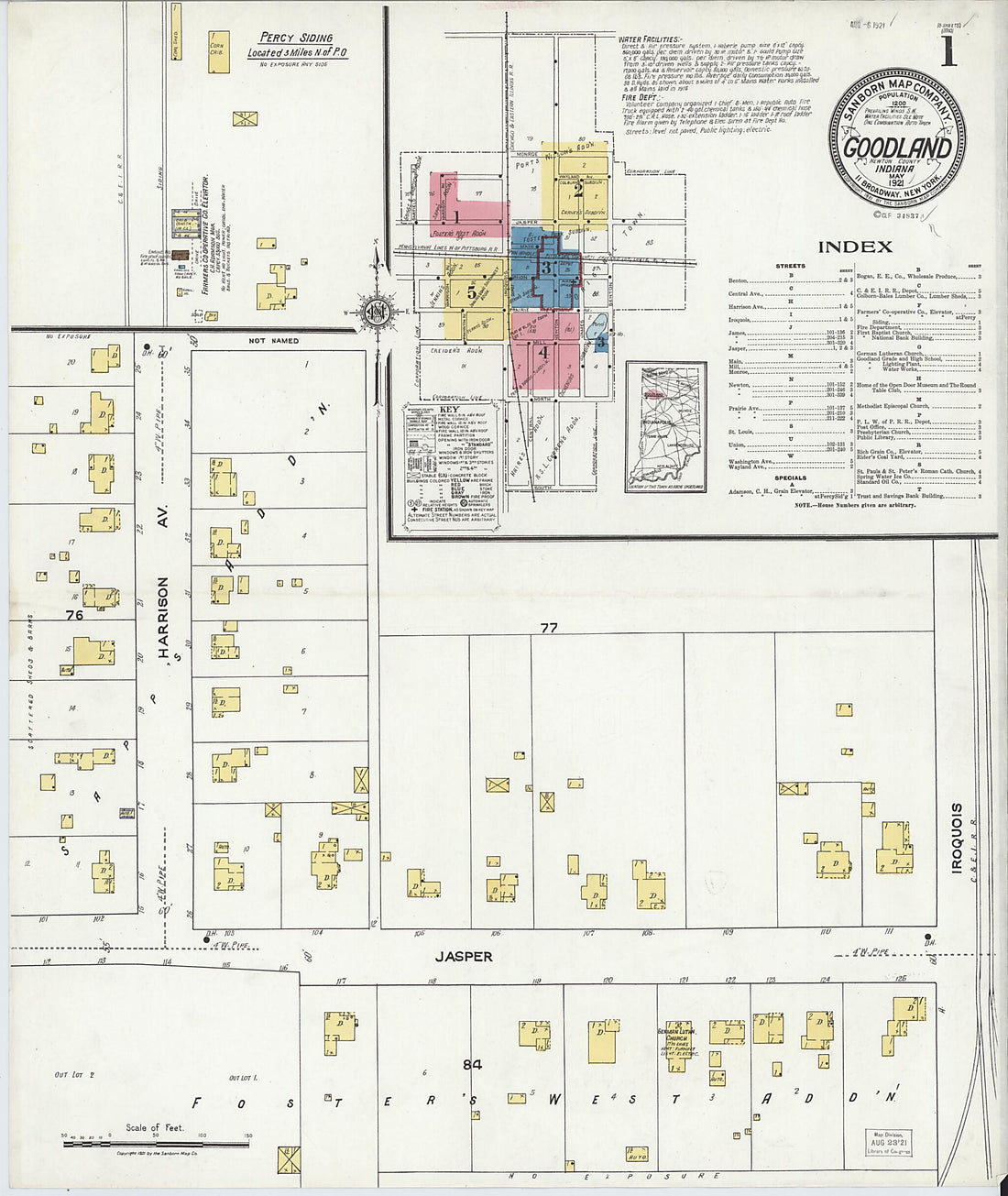 This old map of Goodland, Newton County, Indiana was created by Sanborn Map Company in 1921