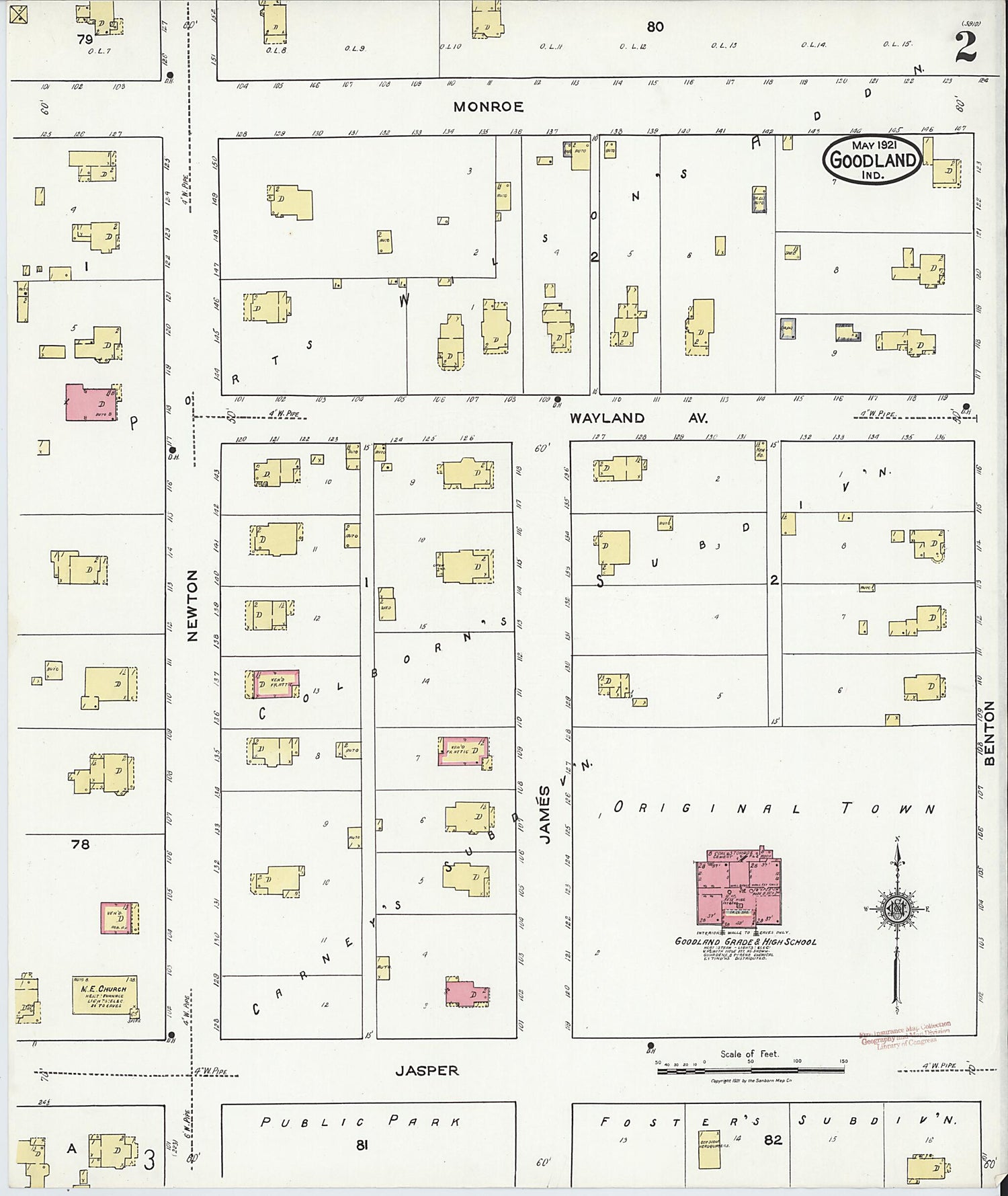 This old map of Goodland, Newton County, Indiana was created by Sanborn Map Company in 1921