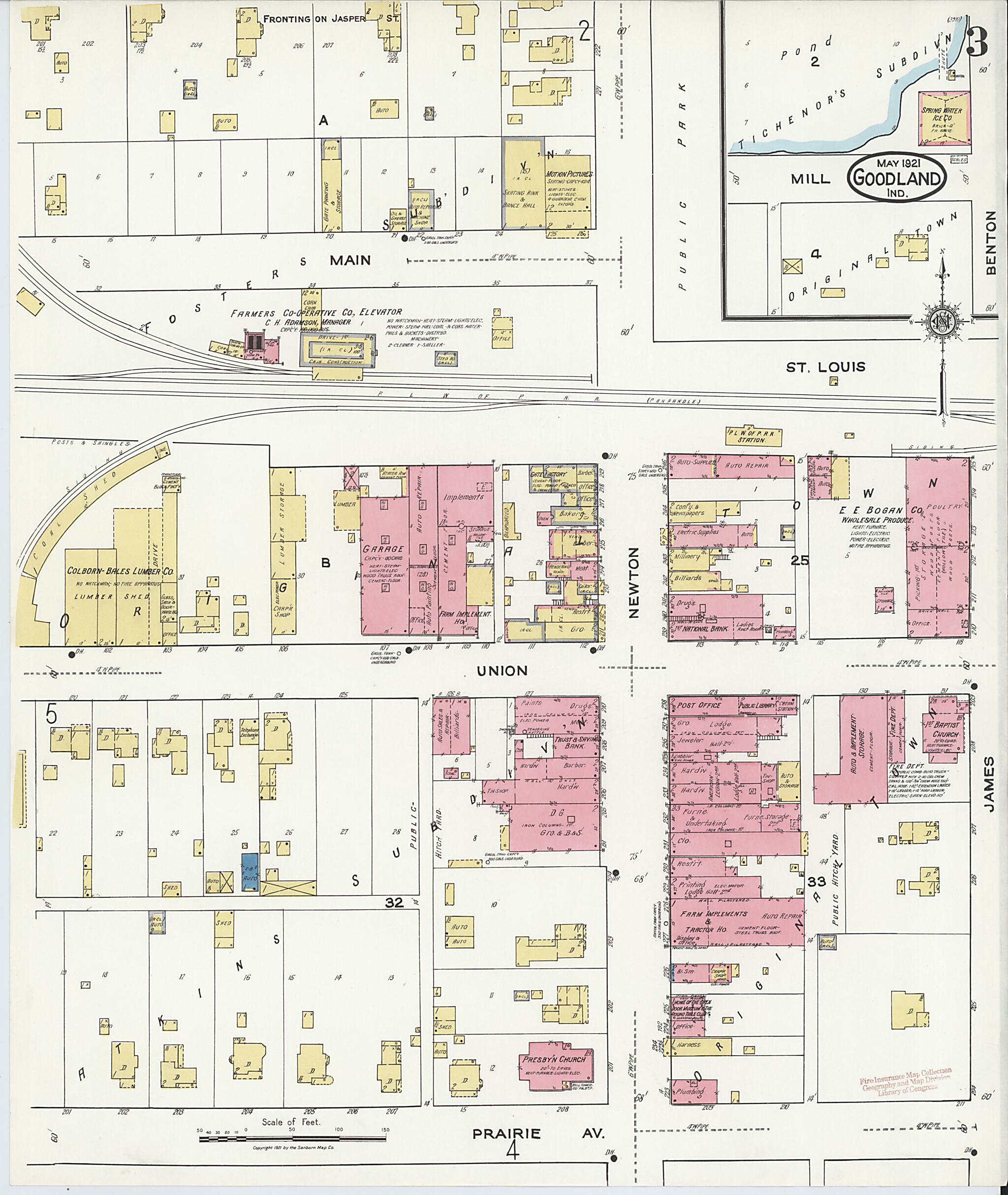 This old map of Goodland, Newton County, Indiana was created by Sanborn Map Company in 1921