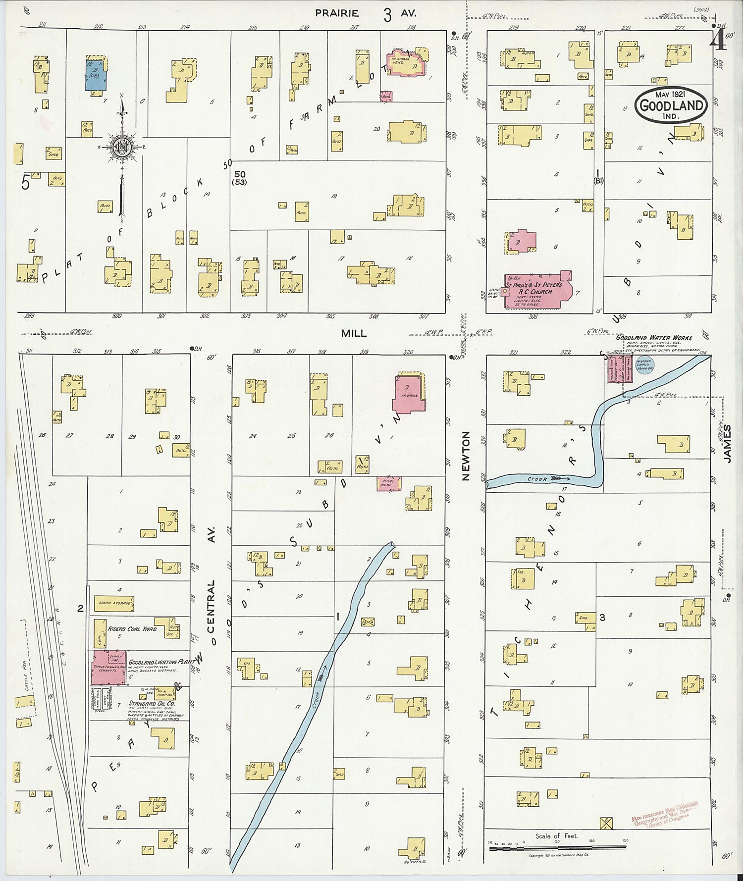 This old map of Goodland, Newton County, Indiana was created by Sanborn Map Company in 1921