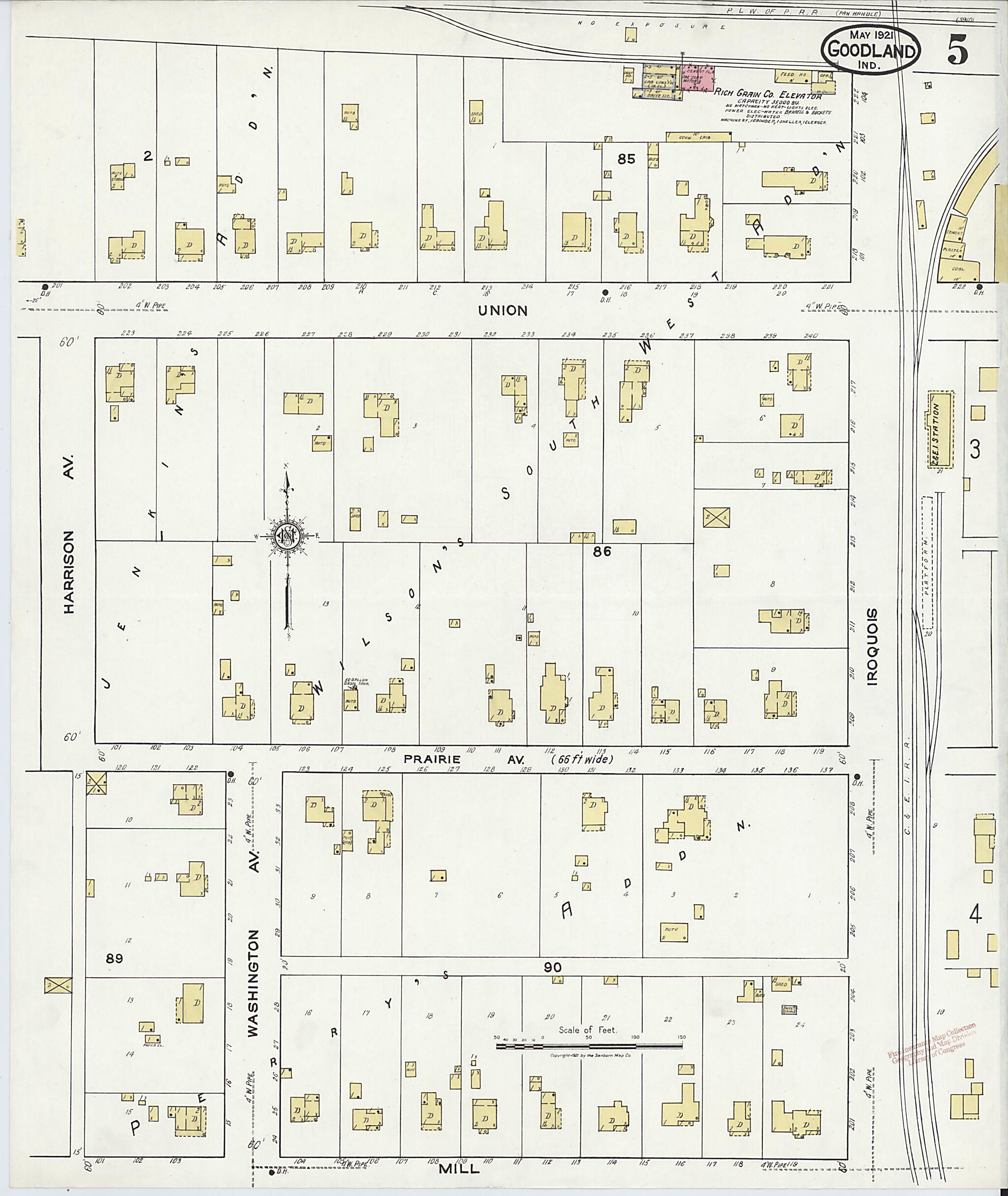 This old map of Goodland, Newton County, Indiana was created by Sanborn Map Company in 1921