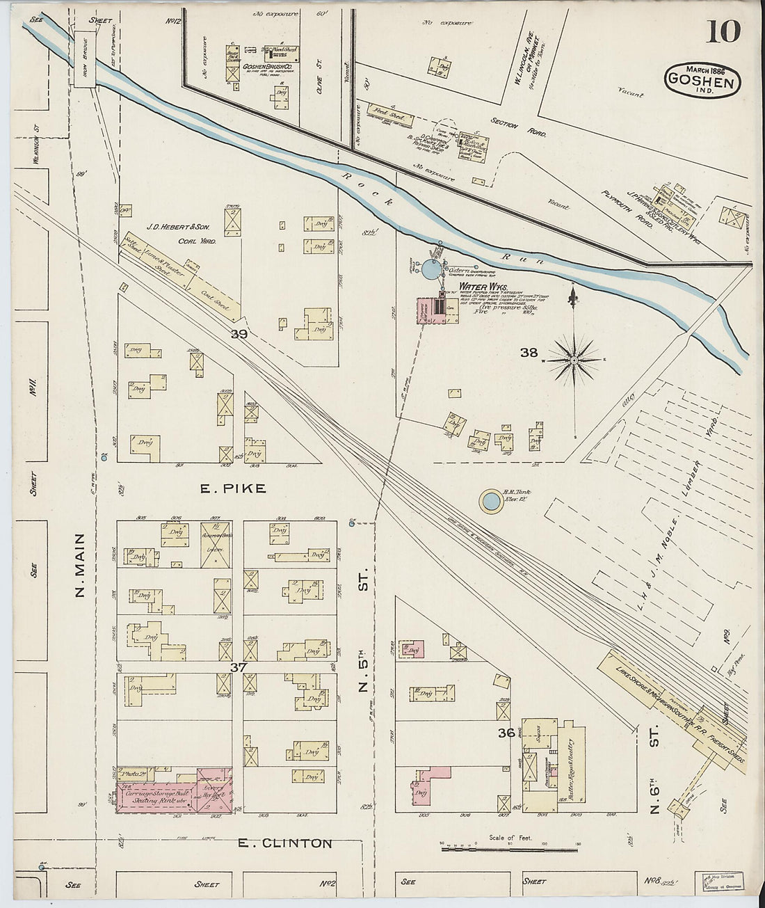 This old map of Goshen, Elkhart County, Indiana was created by Sanborn Map Company in 1886