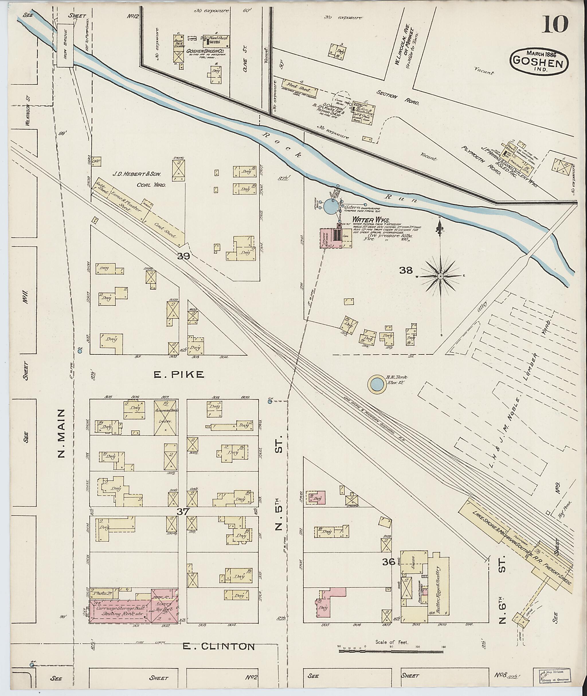 This old map of Goshen, Elkhart County, Indiana was created by Sanborn Map Company in 1886