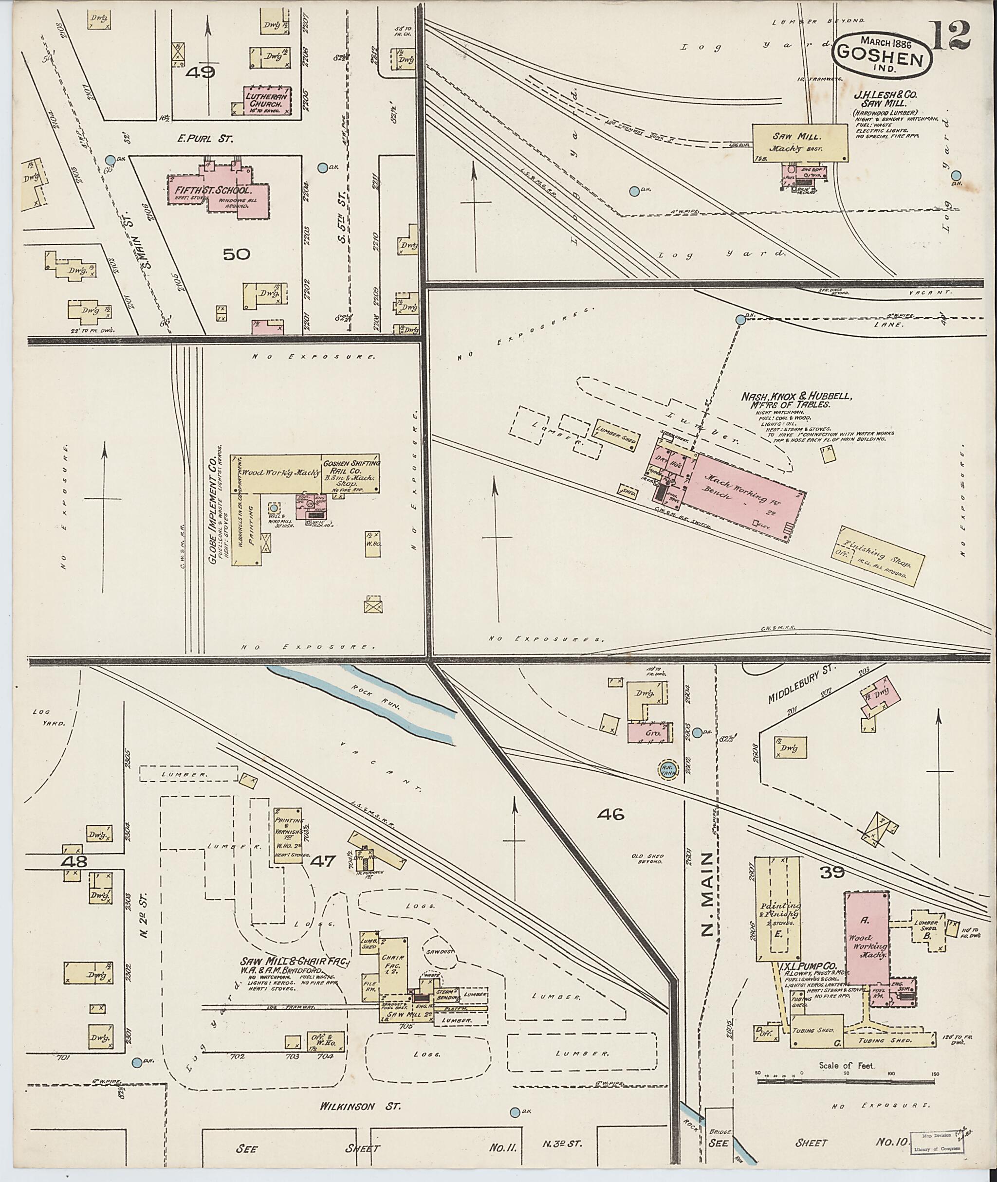 This old map of Goshen, Elkhart County, Indiana was created by Sanborn Map Company in 1886