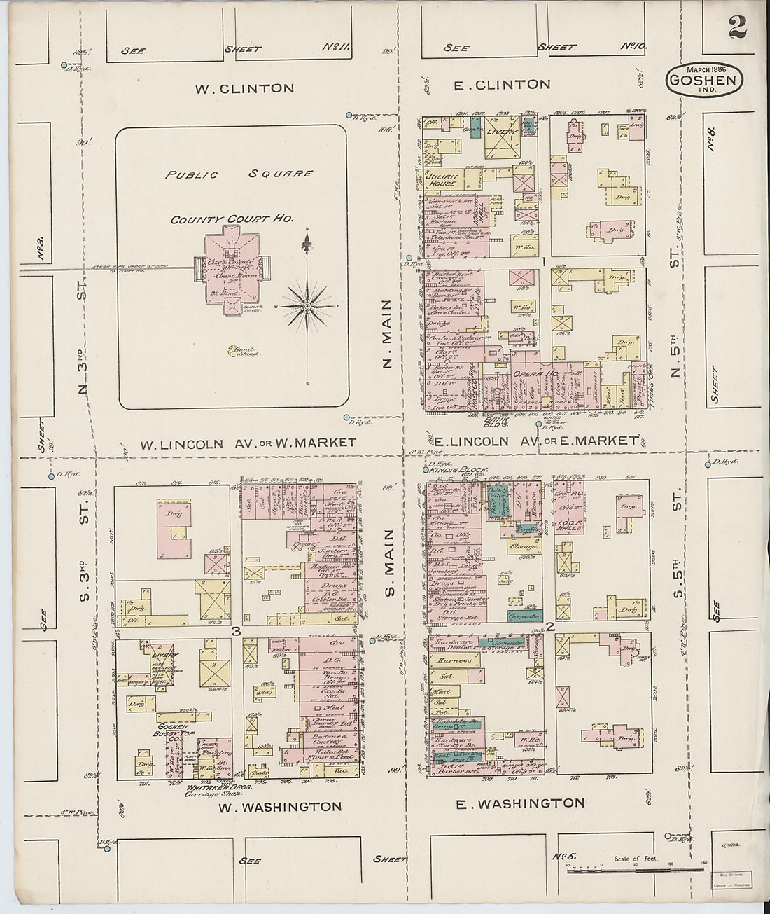 This old map of Goshen, Elkhart County, Indiana was created by Sanborn Map Company in 1886