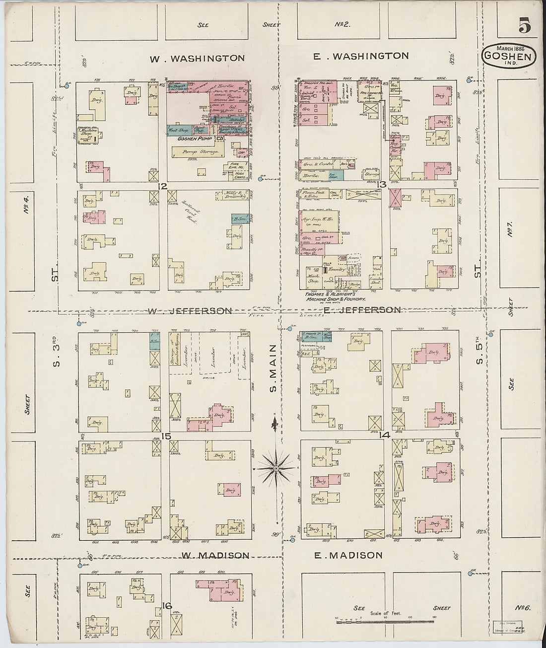 This old map of Goshen, Elkhart County, Indiana was created by Sanborn Map Company in 1886