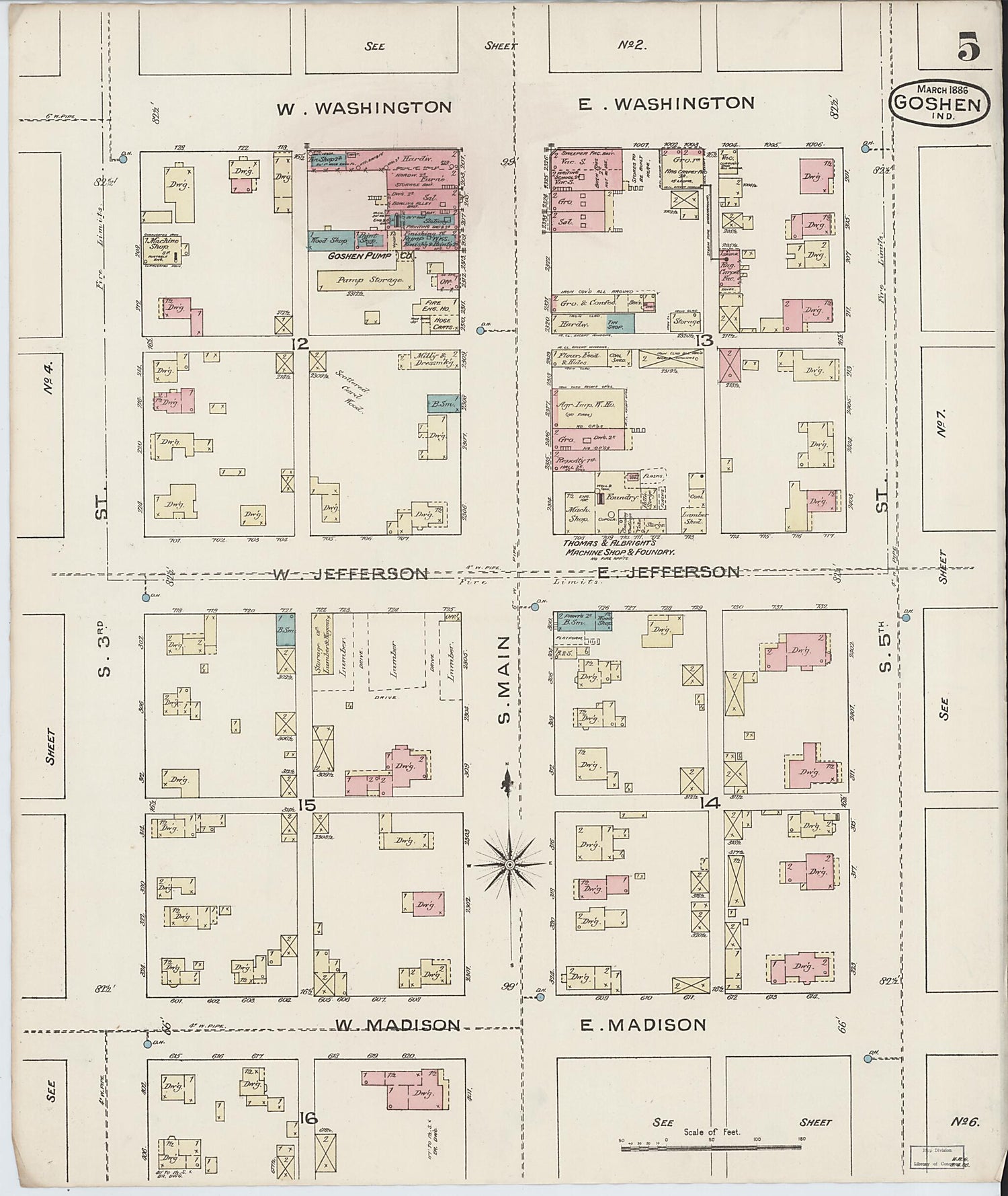 This old map of Goshen, Elkhart County, Indiana was created by Sanborn Map Company in 1886