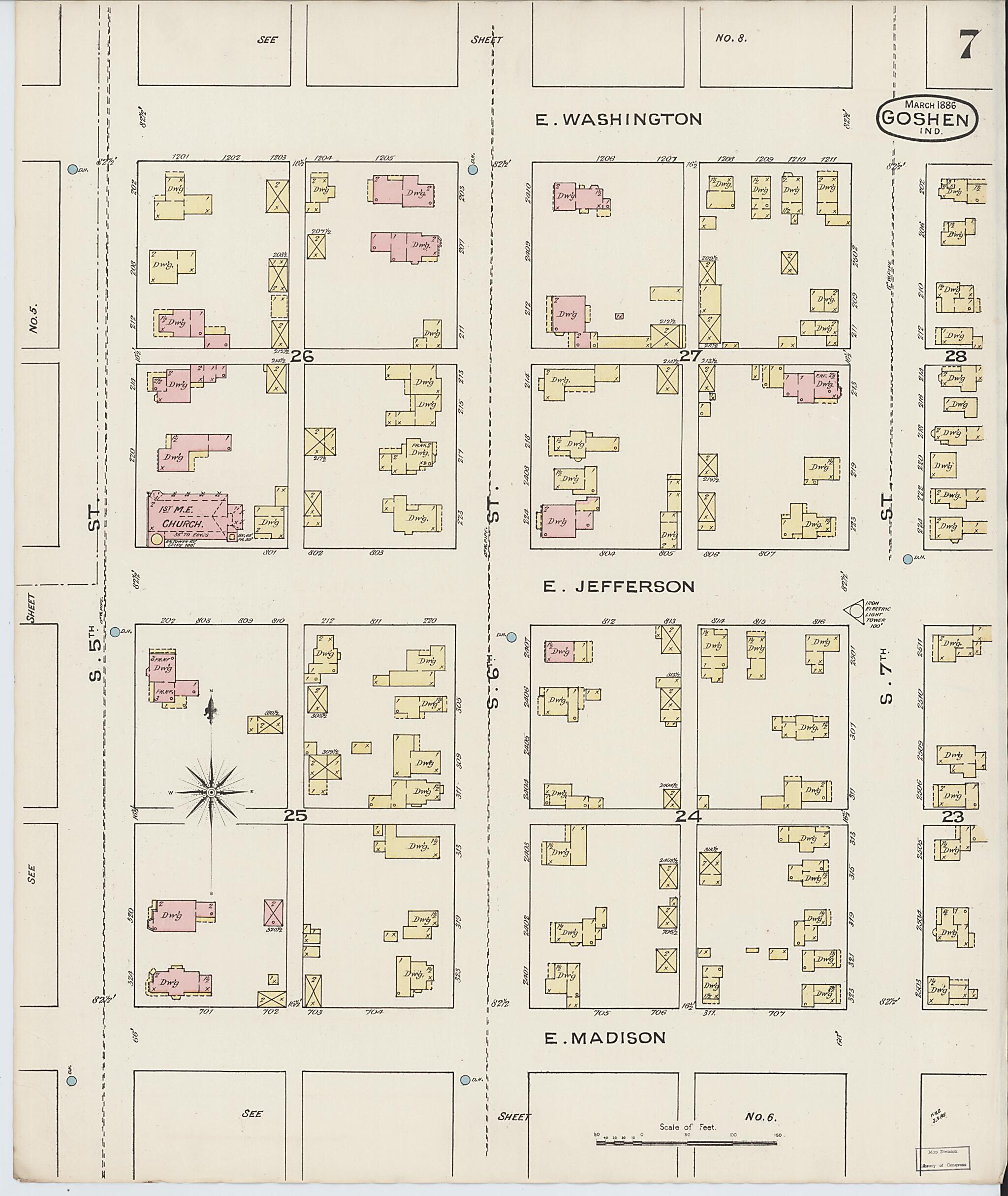 This old map of Goshen, Elkhart County, Indiana was created by Sanborn Map Company in 1886