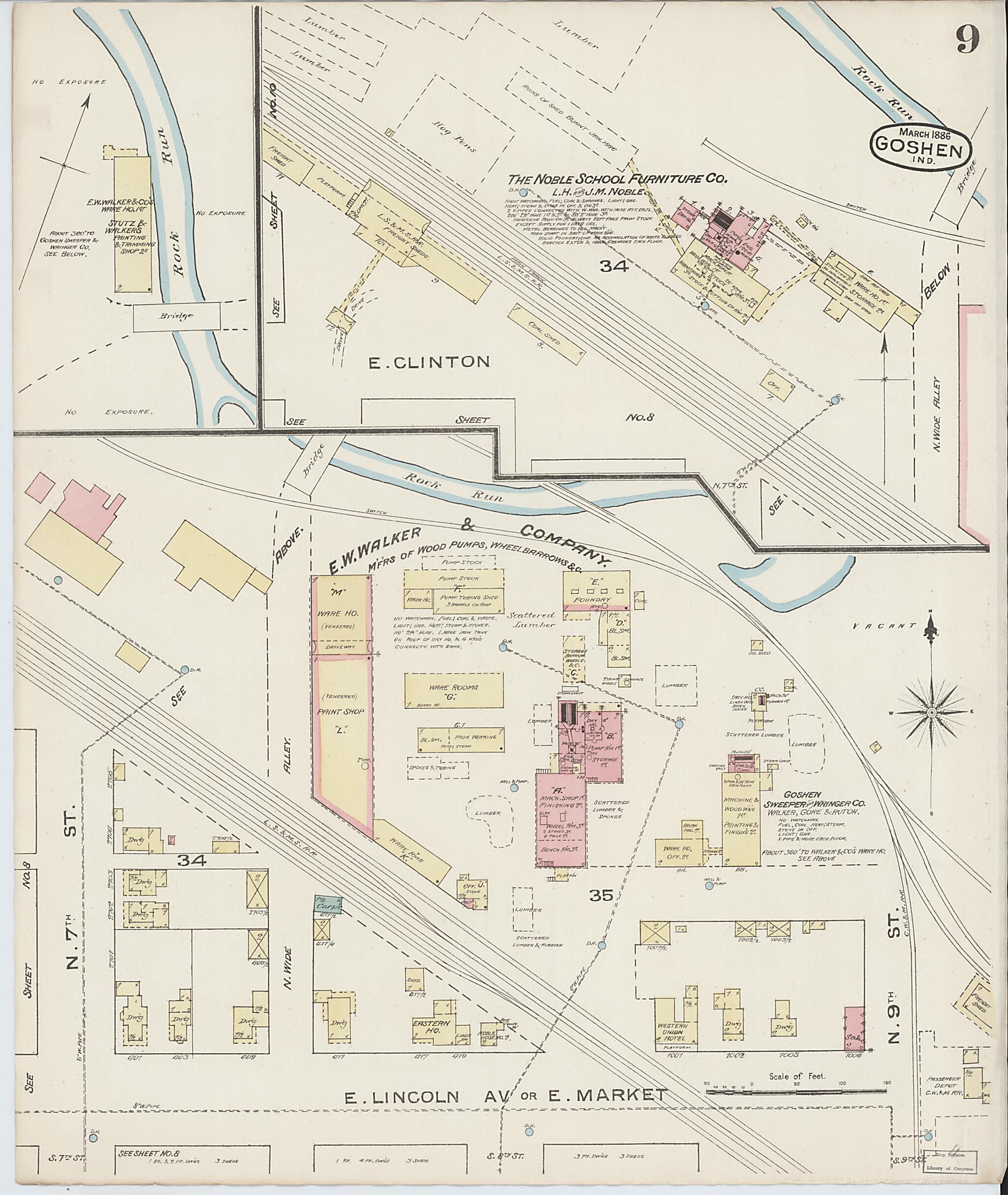 This old map of Goshen, Elkhart County, Indiana was created by Sanborn Map Company in 1886