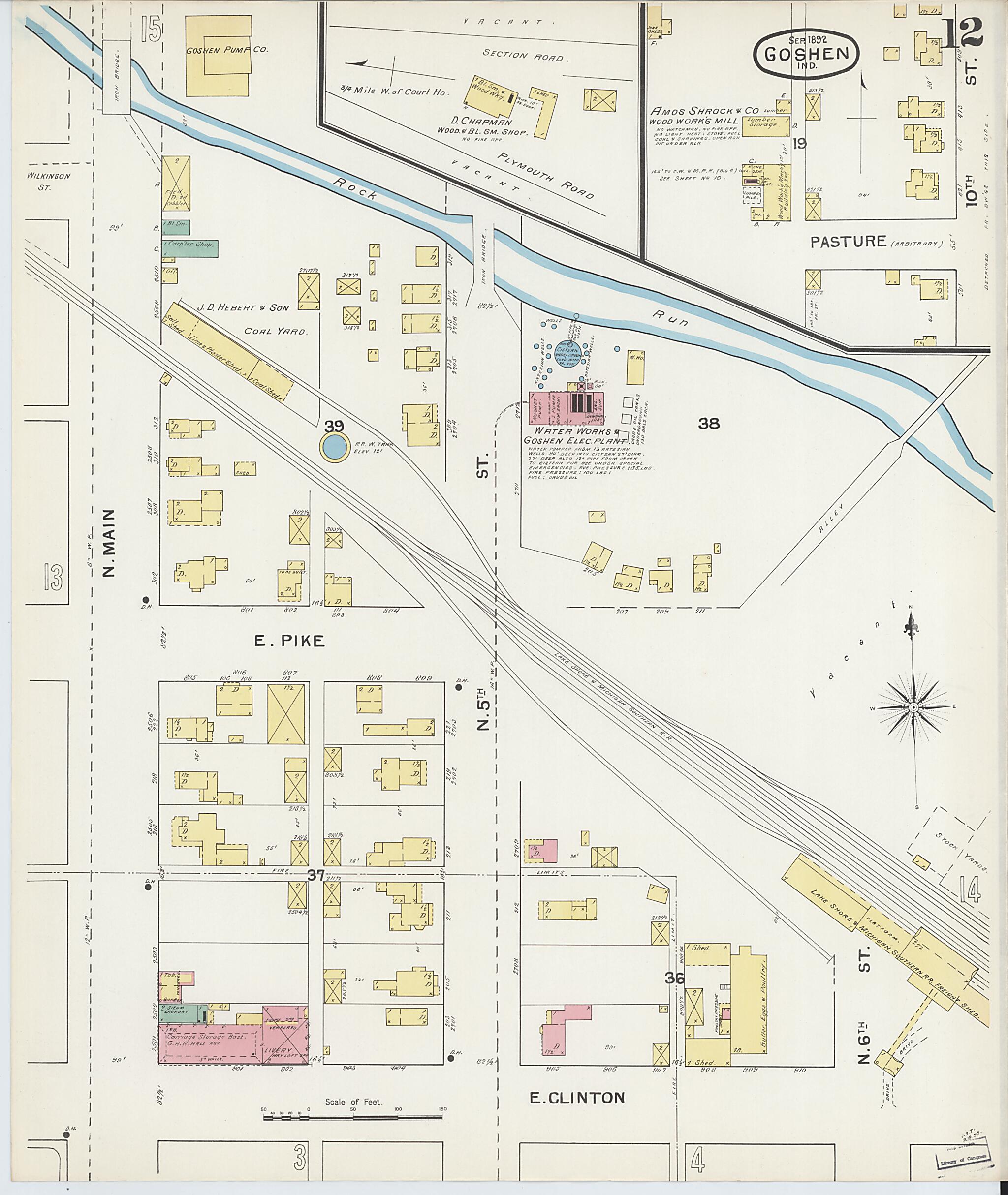 This old map of Goshen, Elkhart County, Indiana was created by Sanborn Map Company in 1892