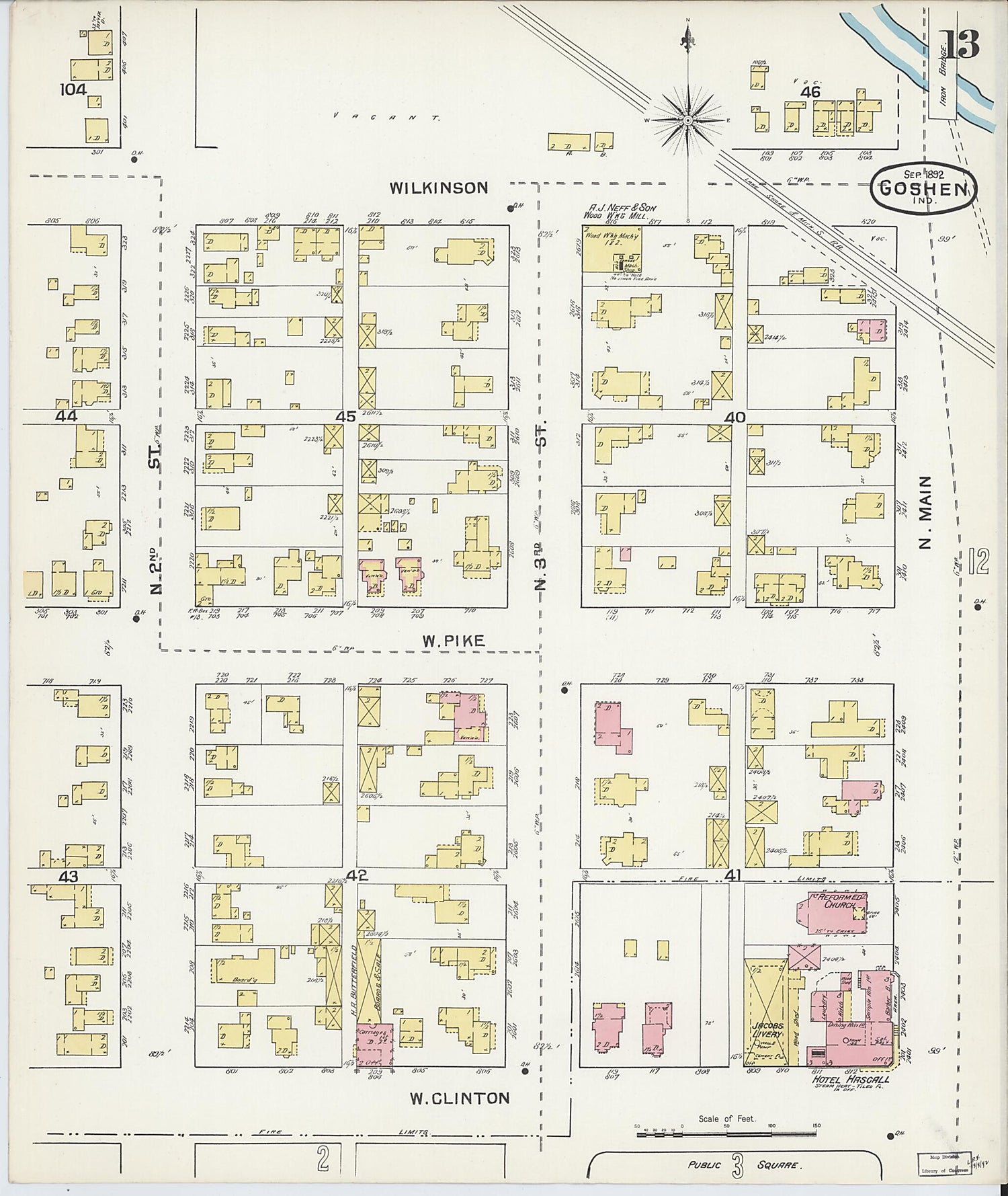 This old map of Goshen, Elkhart County, Indiana was created by Sanborn Map Company in 1892