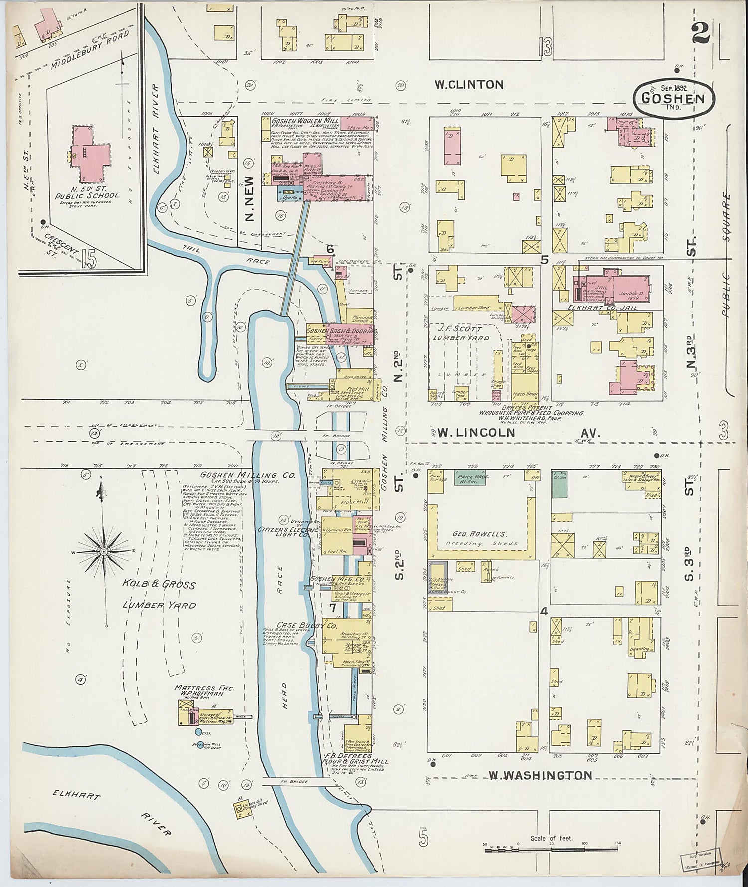 This old map of Goshen, Elkhart County, Indiana was created by Sanborn Map Company in 1892