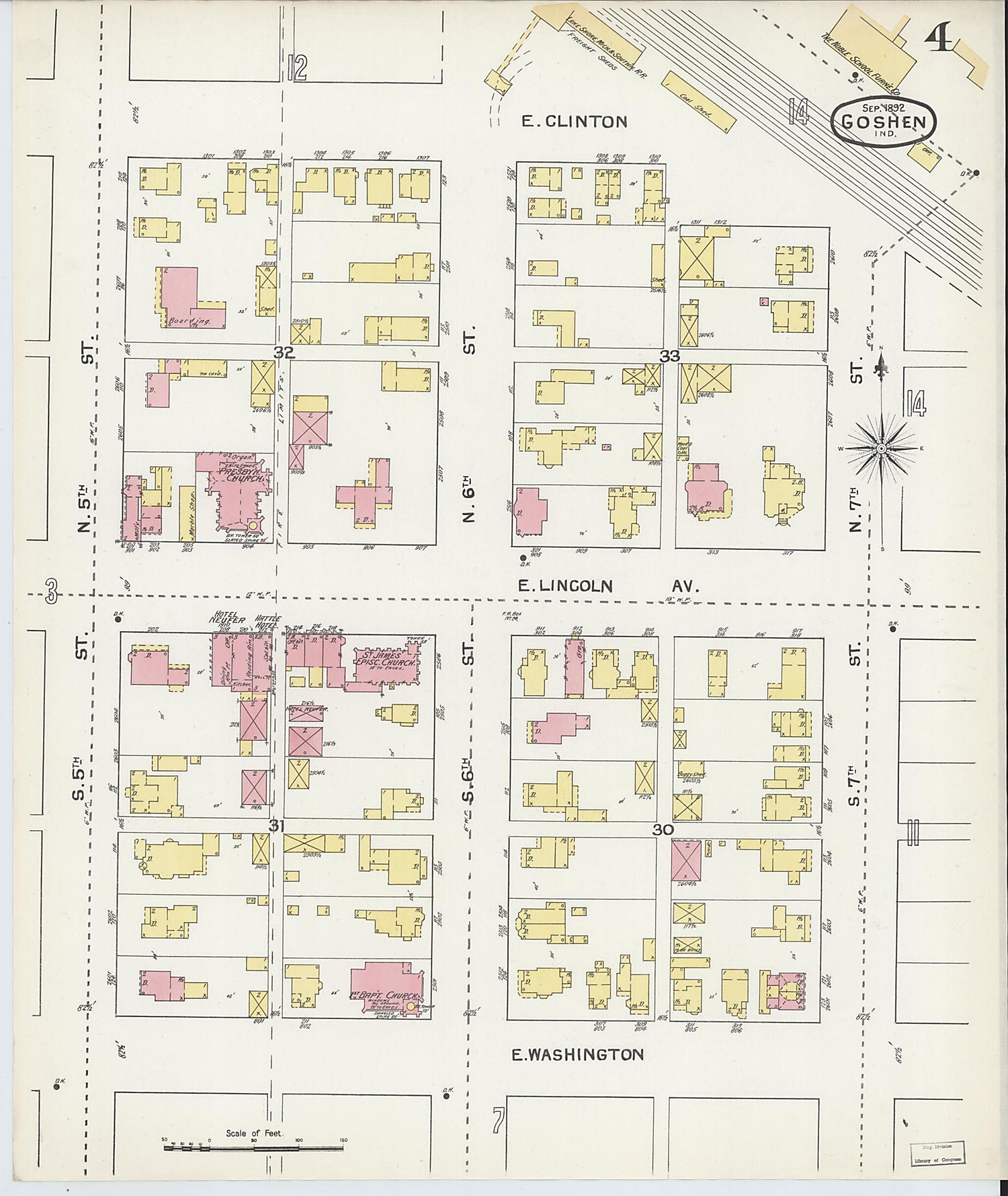 This old map of Goshen, Elkhart County, Indiana was created by Sanborn Map Company in 1892