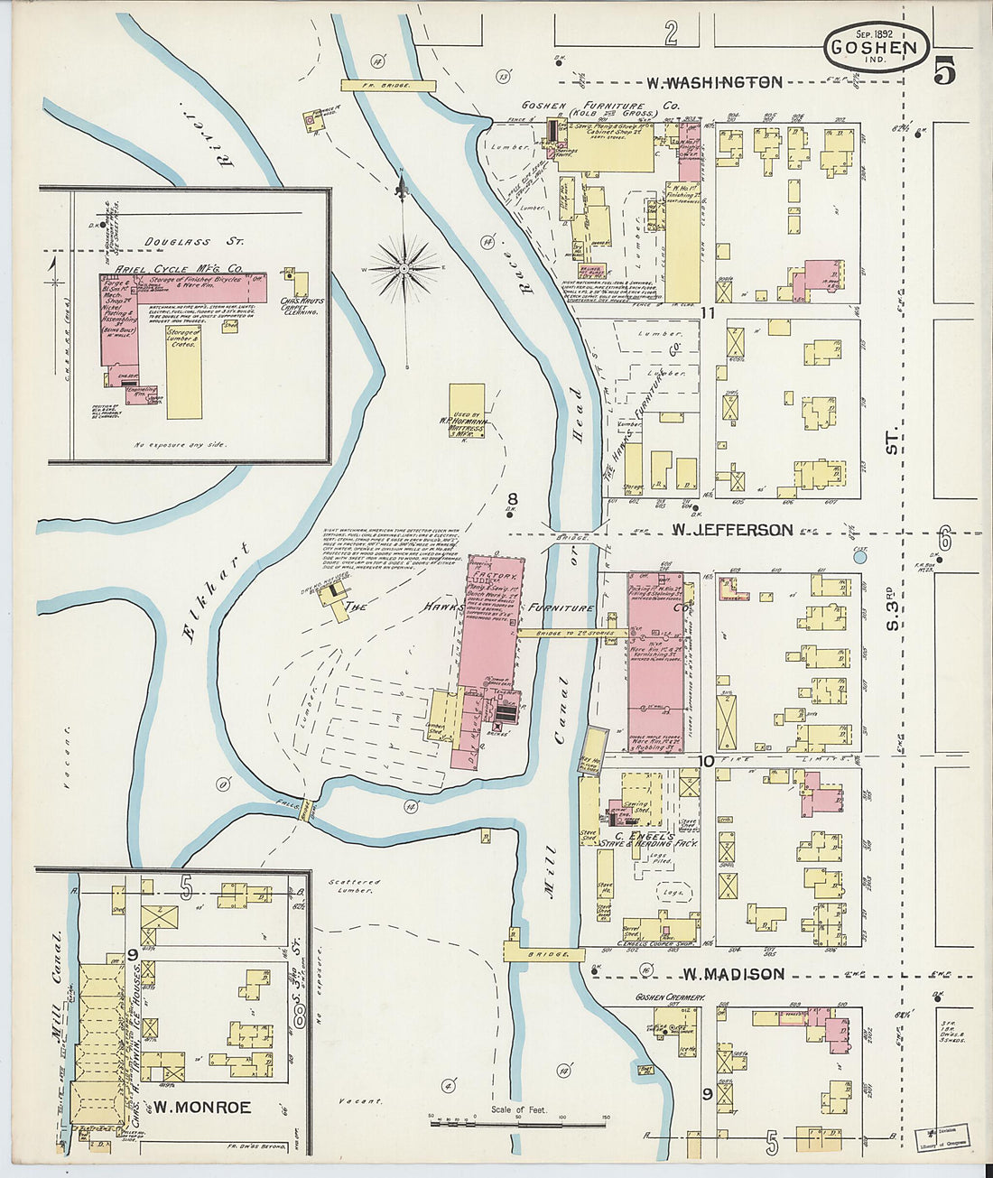 This old map of Goshen, Elkhart County, Indiana was created by Sanborn Map Company in 1892