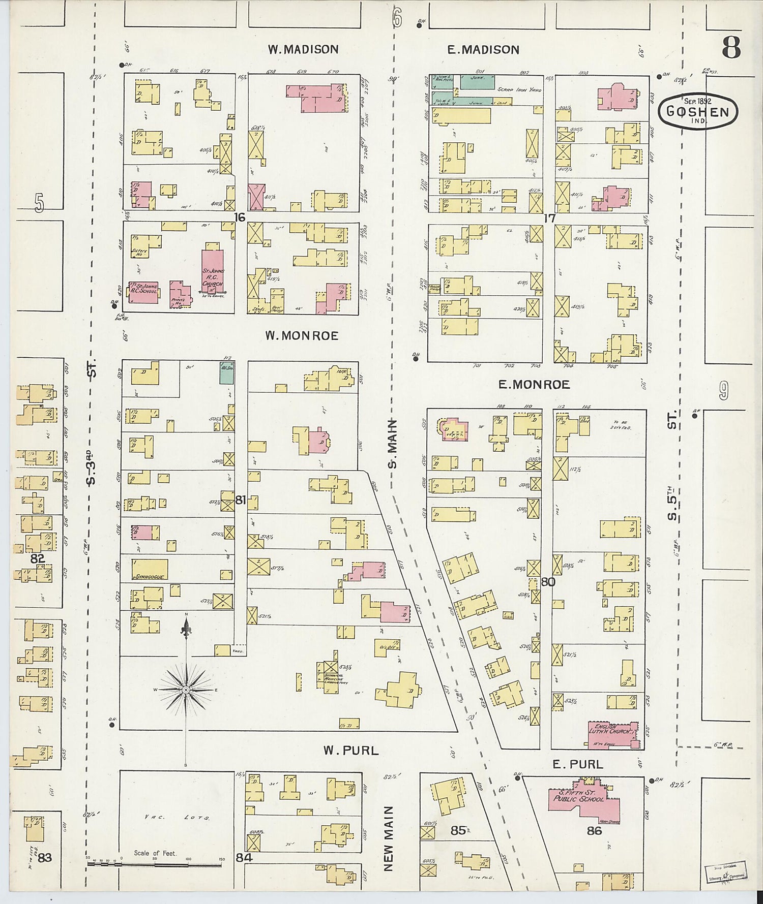 This old map of Goshen, Elkhart County, Indiana was created by Sanborn Map Company in 1892