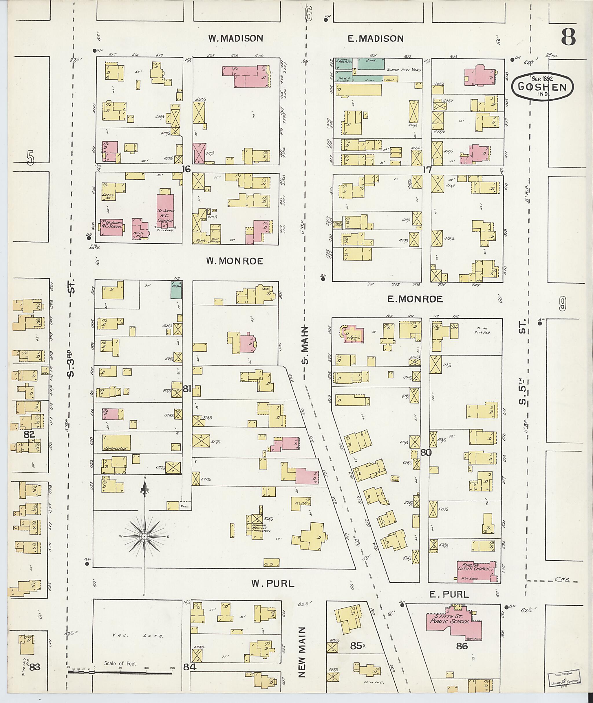 This old map of Goshen, Elkhart County, Indiana was created by Sanborn Map Company in 1892