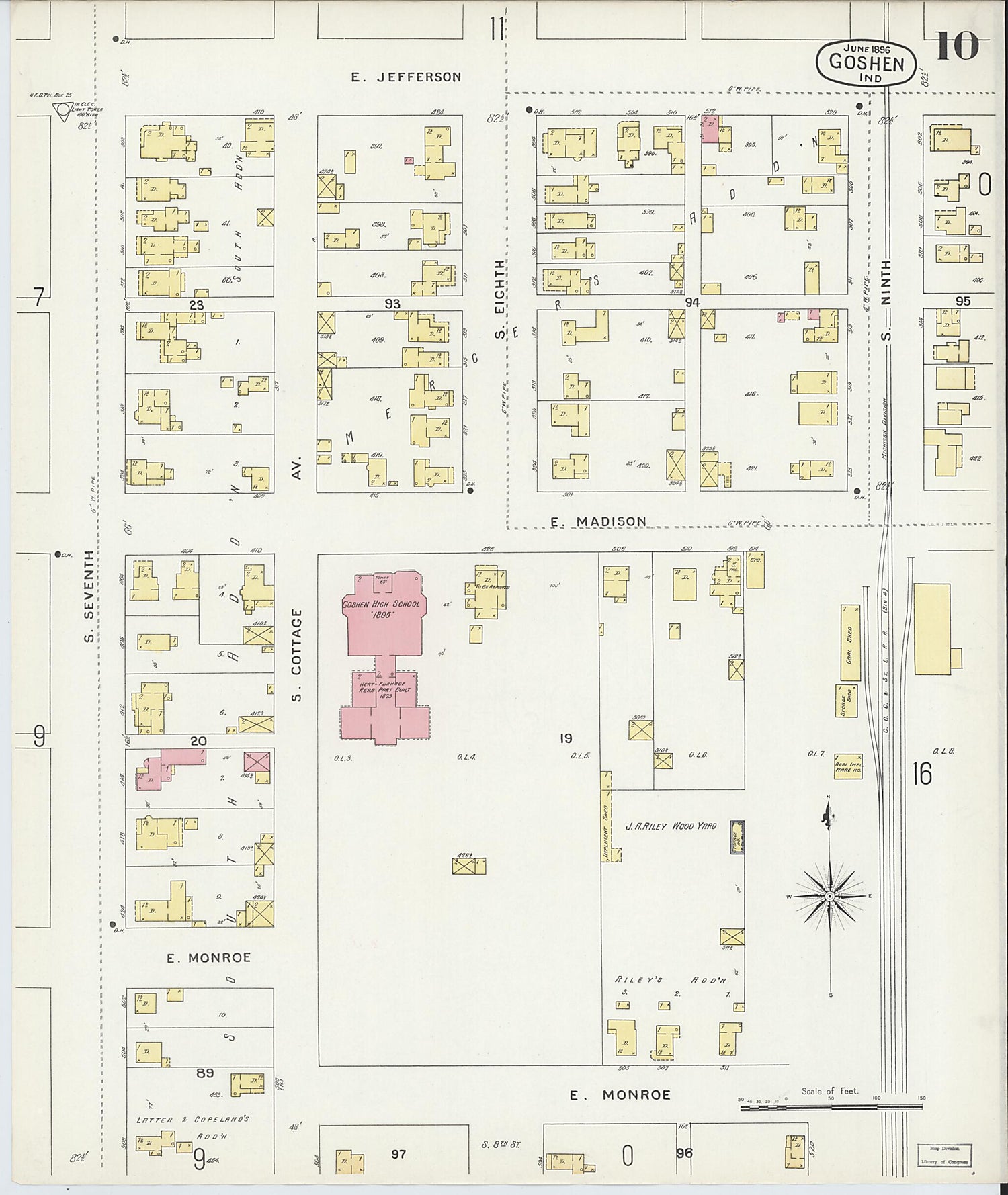 This old map of Goshen, Elkhart County, Indiana was created by Sanborn Map Company in 1896