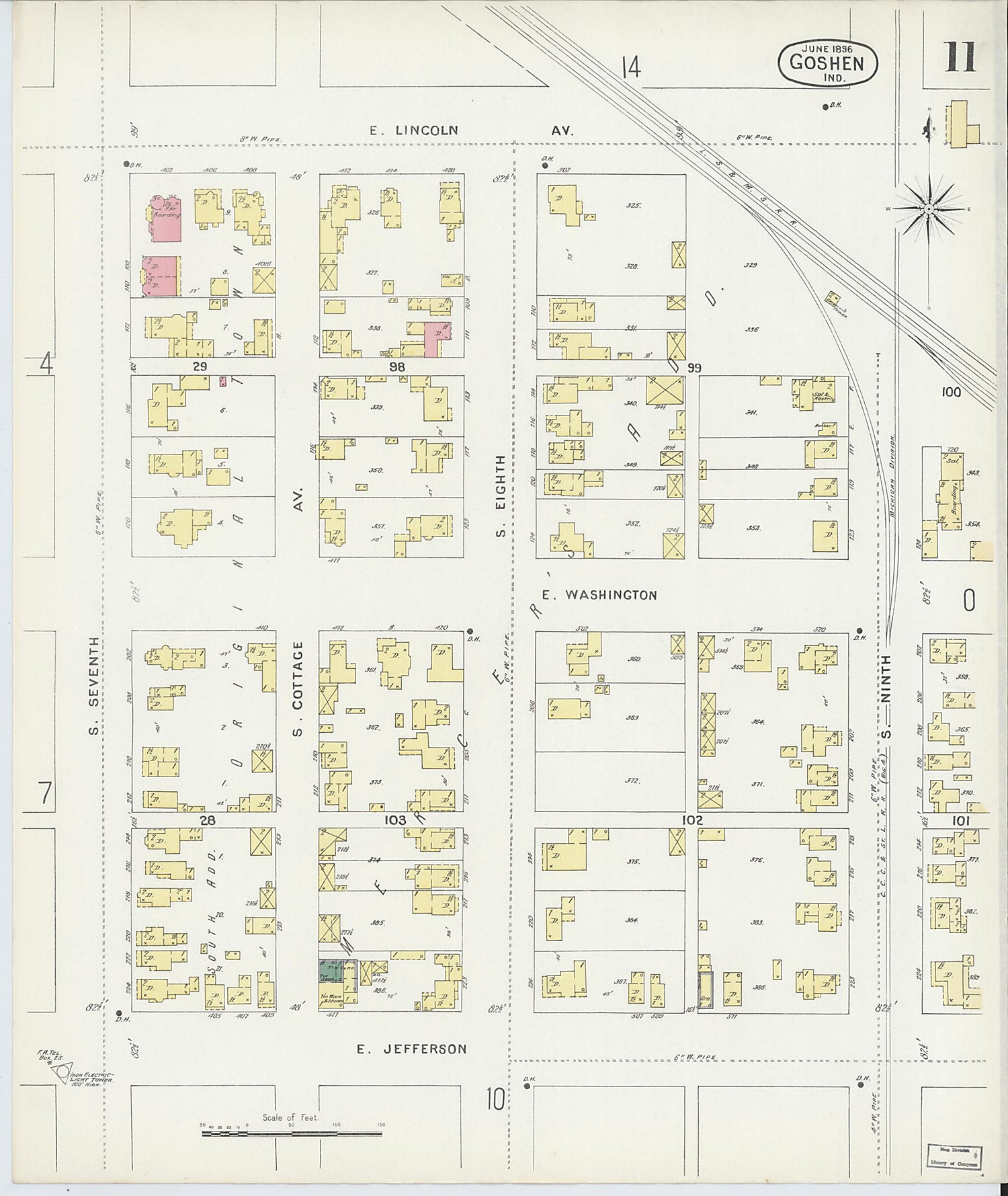 This old map of Goshen, Elkhart County, Indiana was created by Sanborn Map Company in 1896