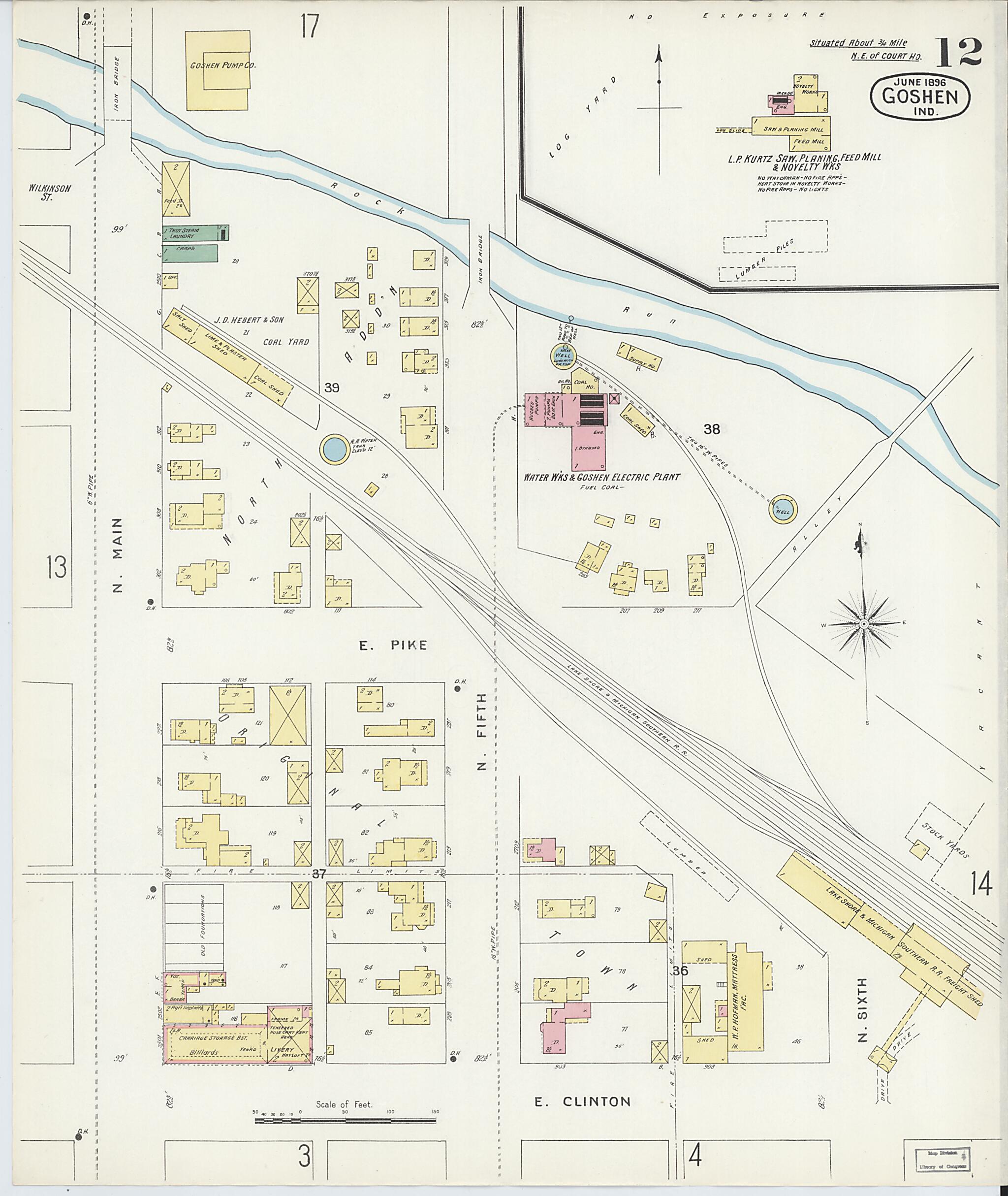 This old map of Goshen, Elkhart County, Indiana was created by Sanborn Map Company in 1896