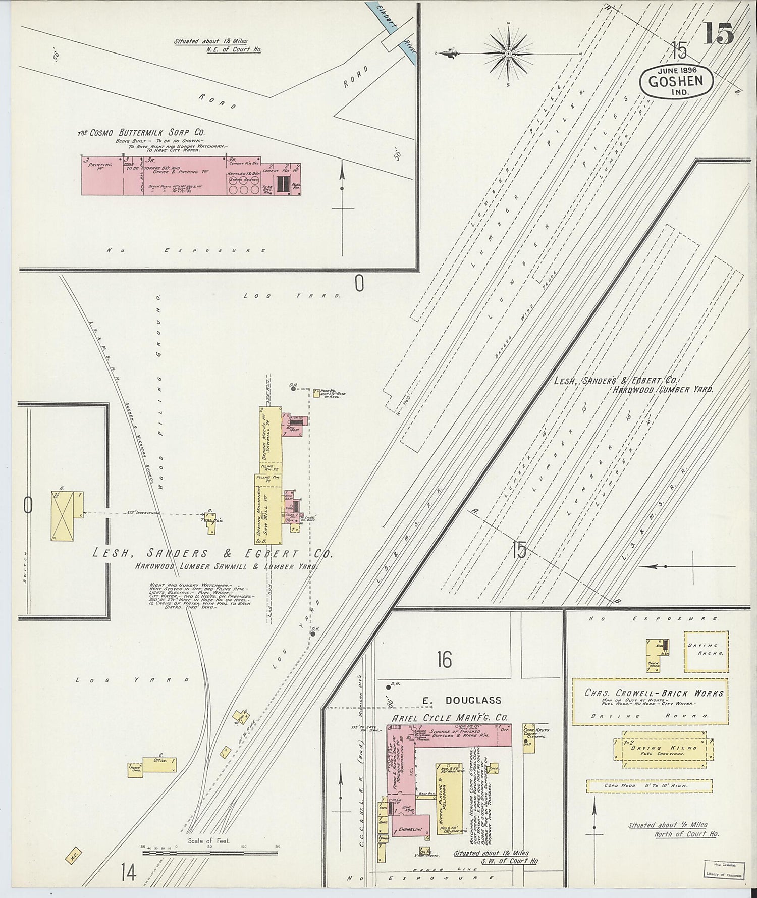 This old map of Goshen, Elkhart County, Indiana was created by Sanborn Map Company in 1896